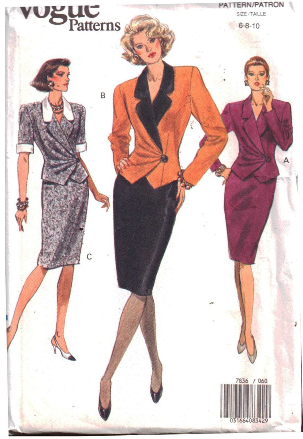 Vogue 7836 Top, Skirt Size: 6-8-10 Uncut Sewing Pattern