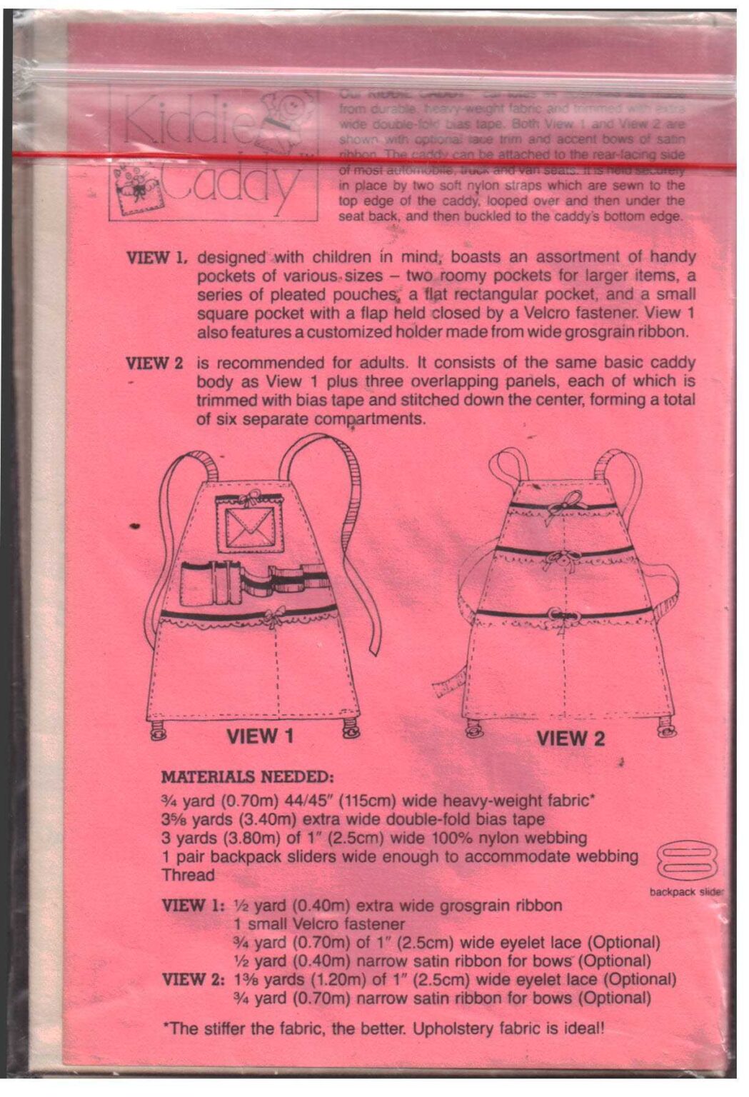 Quick & Easy Kiddie Caddy Car Tote Pattern Size One Uncut Sewing Pattern