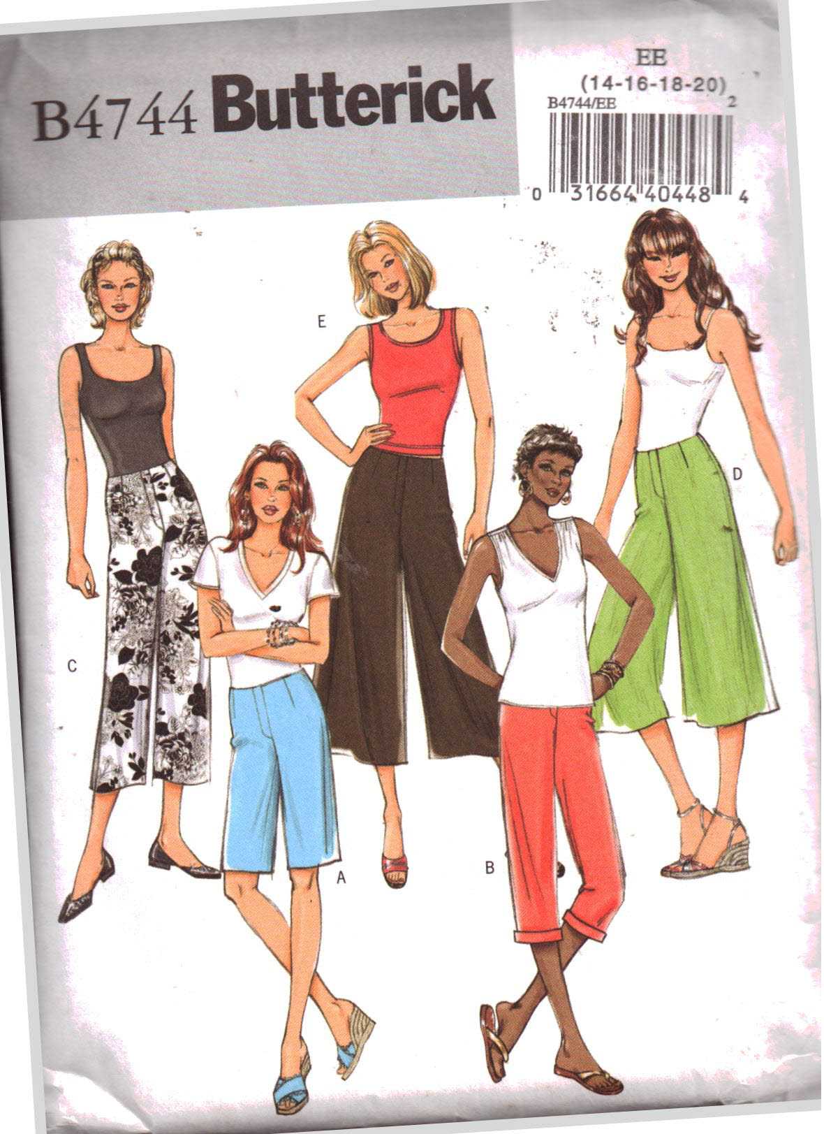 Butterick Butterick B4744 Shorts, Capri Pants, Gaucho Size: EE 14-16-18-20  Uncut Sewing Pattern