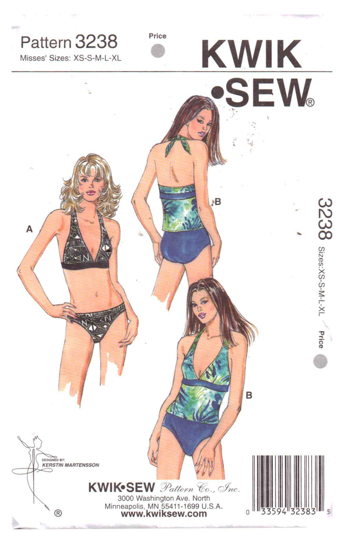 Kwik Sew 3238 Swimsuits Size: XS-XL Uncut Sewing Pattern