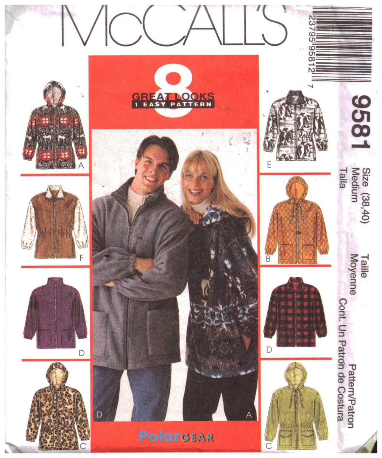 McCall's 9581 Misses, Men's Jacket Size 3840 Uncut Sewing Pattern