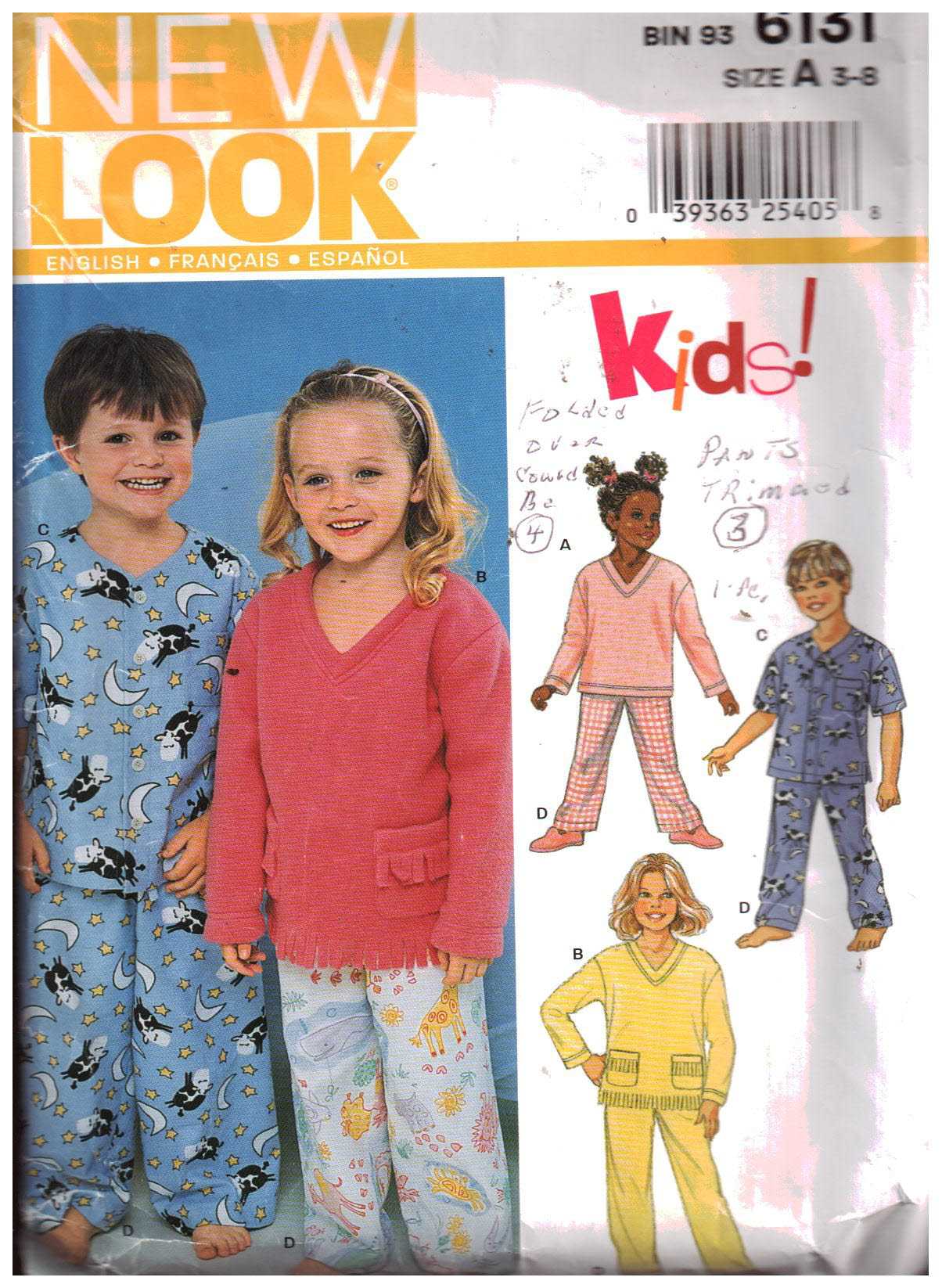 New Look 6131 Childs' Sleepwear Size: A 3-8 Used Sewing Pattern