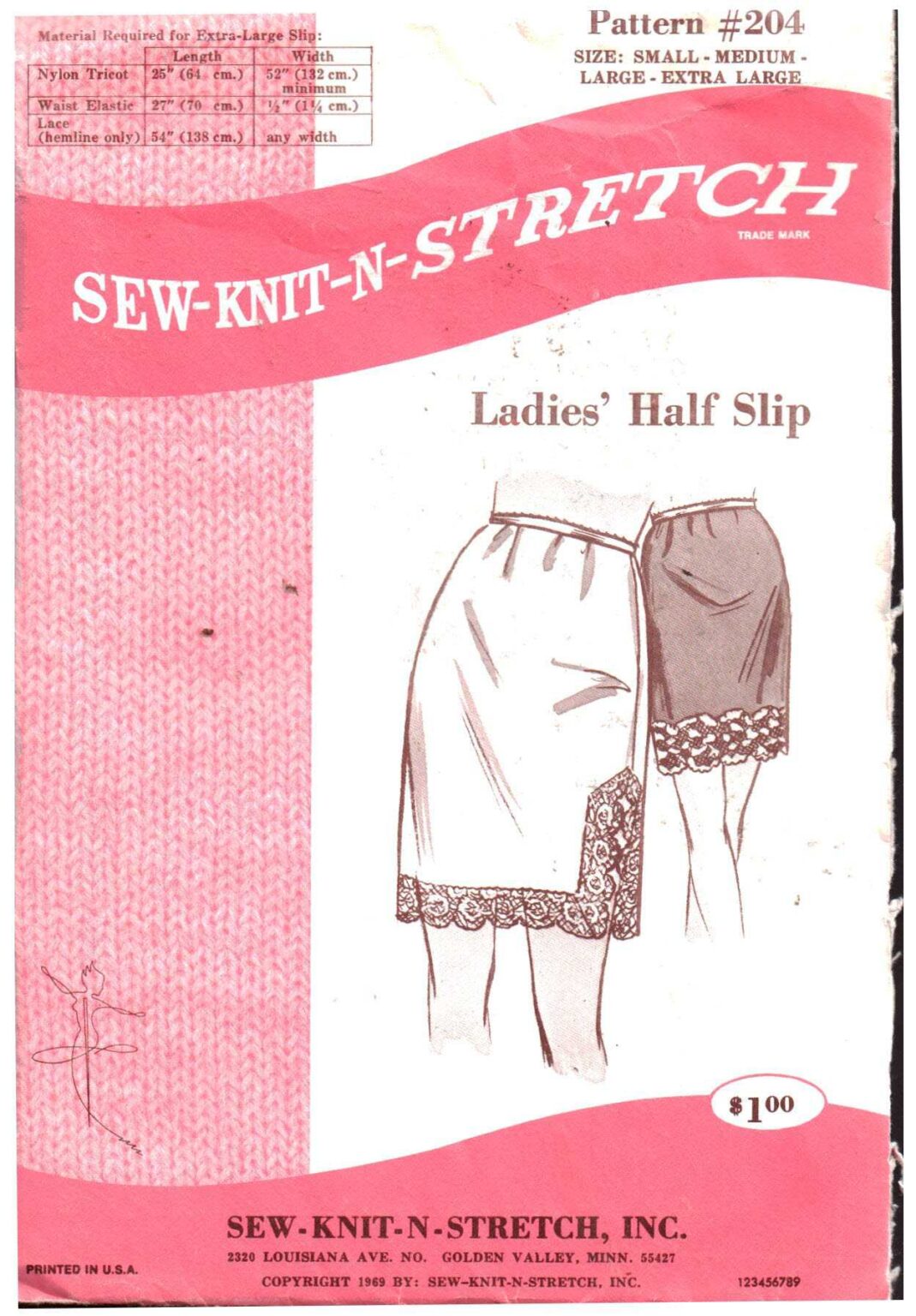 SewKnitNStretch 204 Half Slip Size SMLXL Uncut Sewing Pattern
