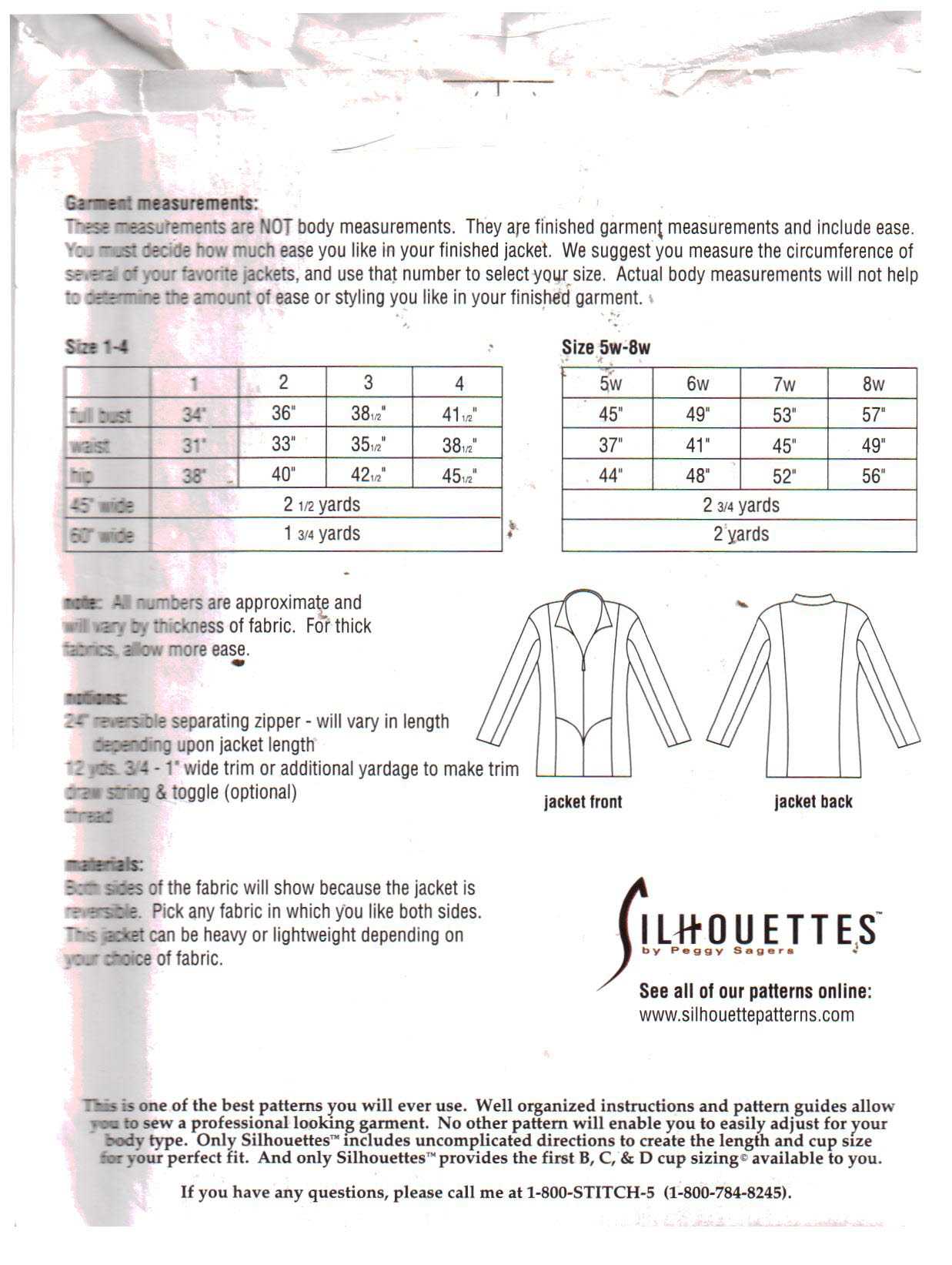 Silhouettes 950 Karin's Reversible Jacket Size: 1-4 & 5W-8W Uncut ...