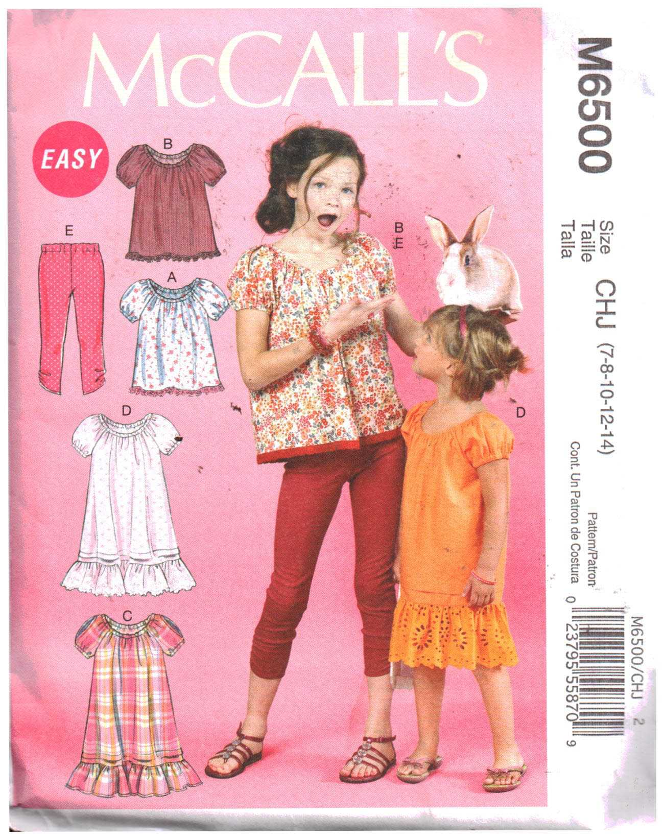McCall's M6500 Girl's Dress, Top, Leggings Size: CCE 3-4-5-6 or CHJ  7-8-10-12-14 Uncut Sewing Pattern