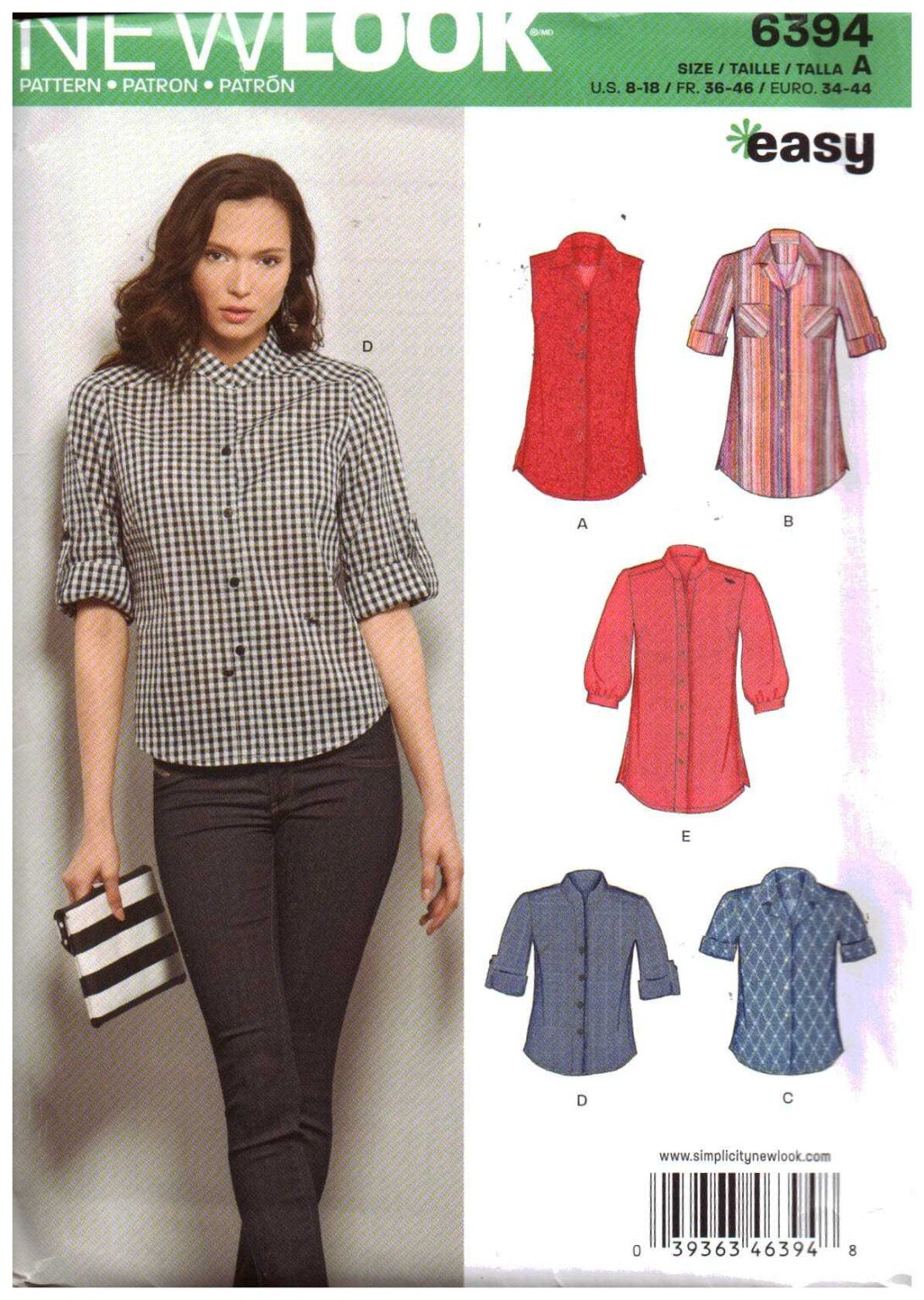 Pattern 18 Aut New Look 6394 Tops Size: A 8-18 Uncut Sewing Pattern