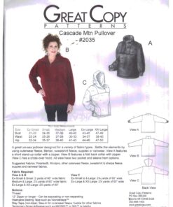 Great Copy 2035 Cascade Mtn Pullover Size: XS-S-M-L-XL-XXL Uncut Sewing Pattern