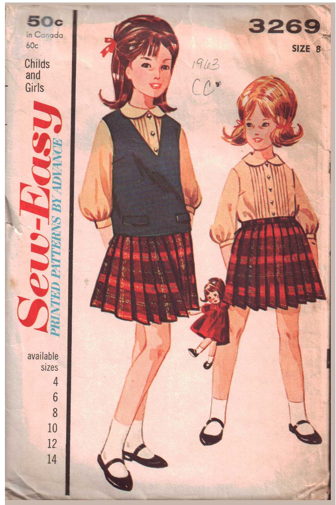 Advance 3269 Girl's Skirt, Top , Vest Size: 8 Used Sewing Pattern