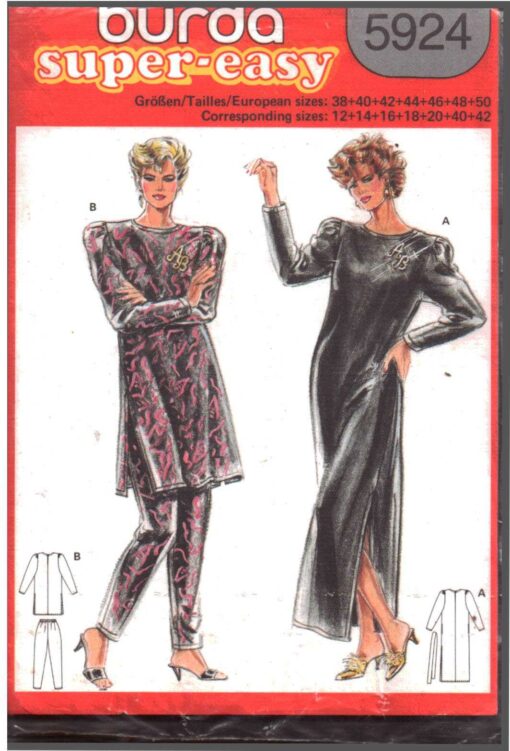 Burda 5924 Dress, Tunic, Pants Size: 12-42 Uncut Sewing Pattern