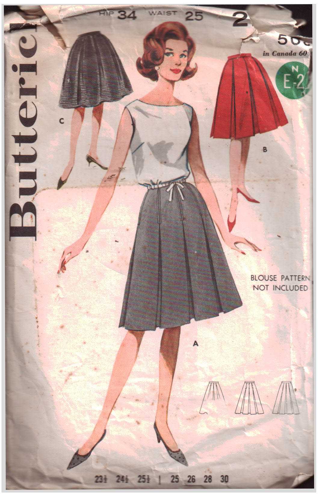 Butterick 2295 Box Pleat Skirt Size: Waist 25 Hip 34 Used Sewing Pattern