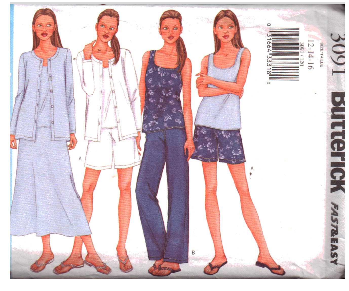 Butterick 3091 Jacket, Top, Skirt, Shorts, Pants Size: 12-14-16 Uncut Sewing Pattern