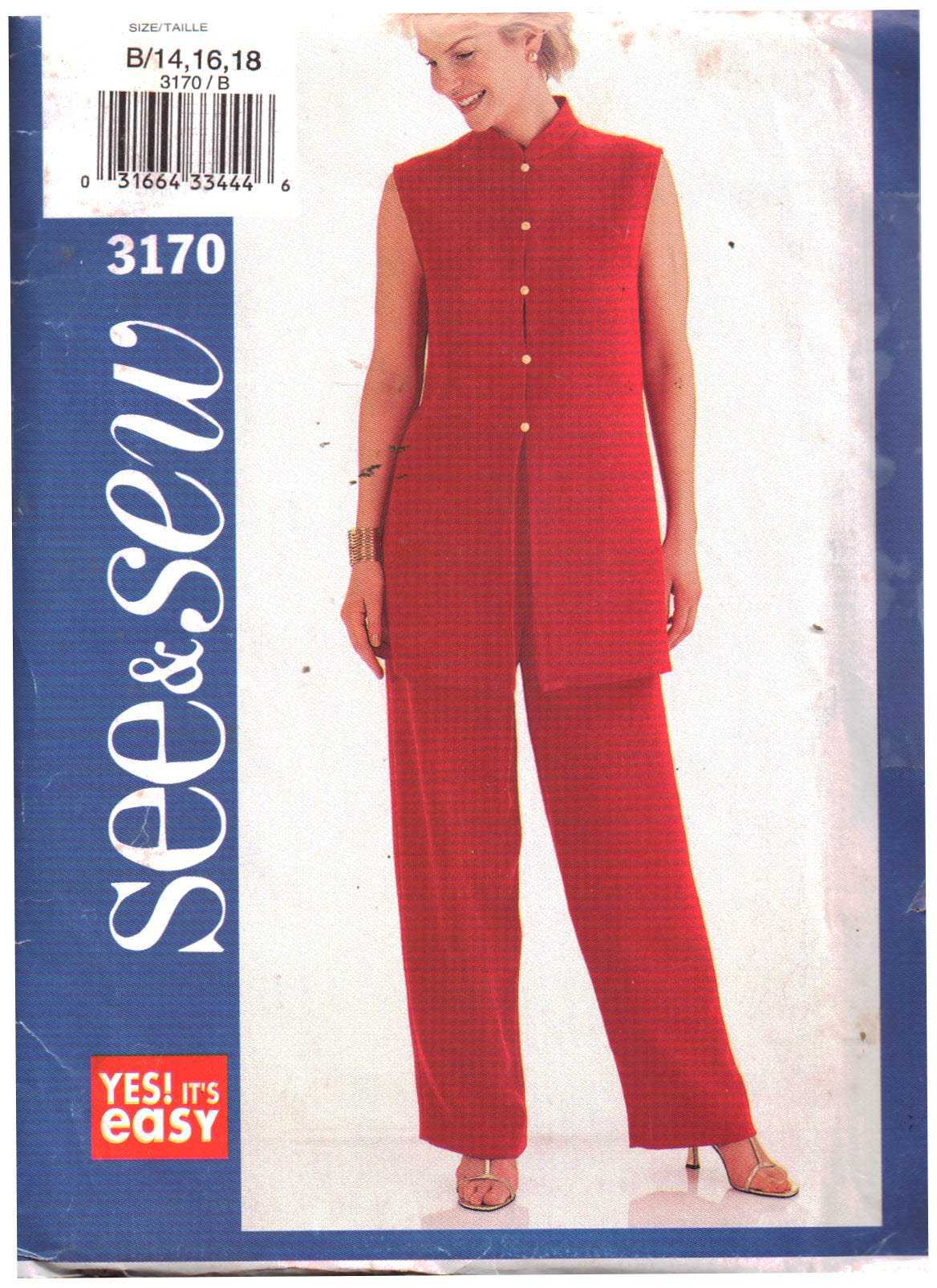 Butterick 3170 Tunic, Pants Size: B 14-16-18 Used Sewing Pattern