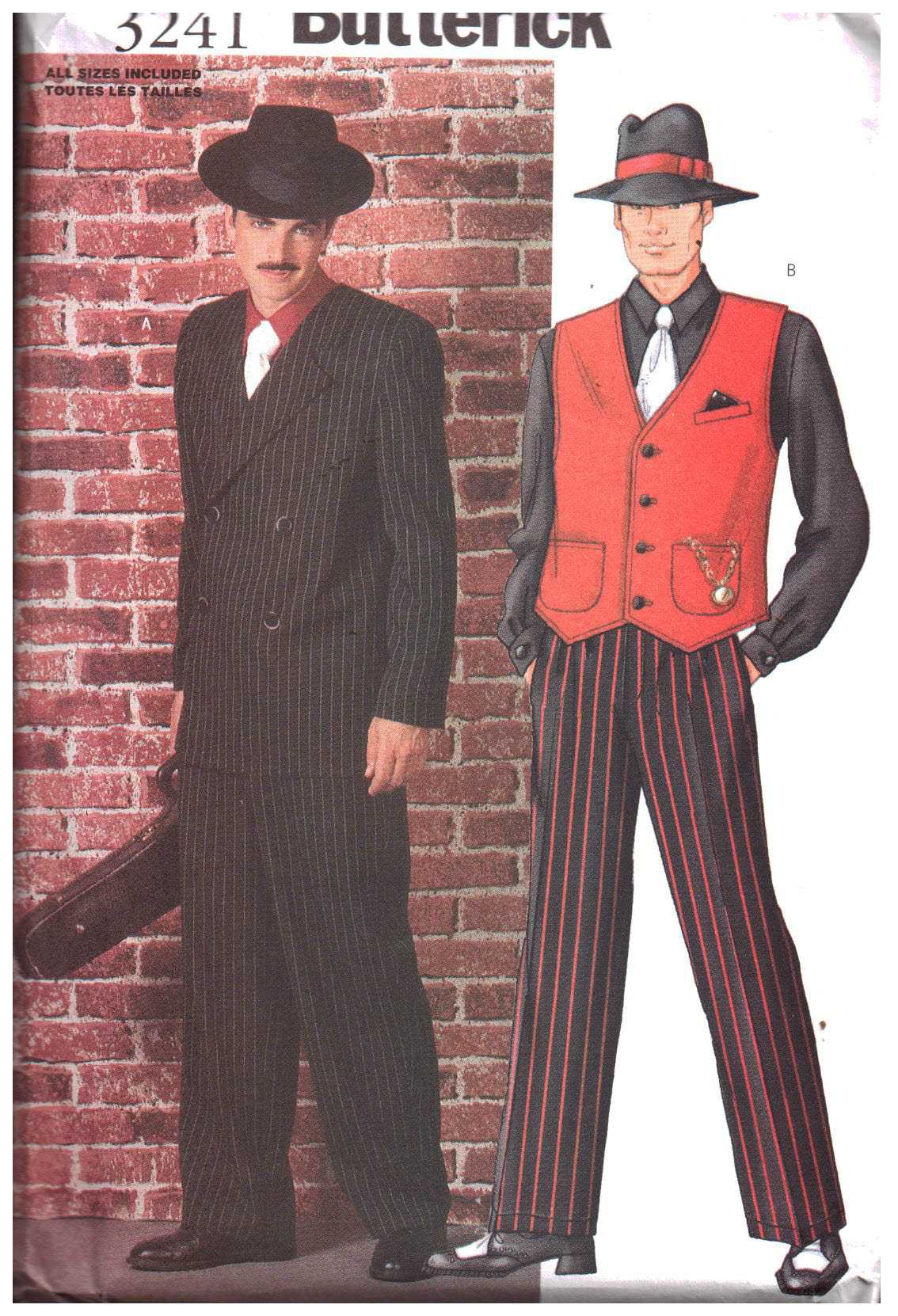 Butterick 3241 Men's Costume - Gangster/Mobb Suit Size: XS-XL Uncut Sewing Pattern