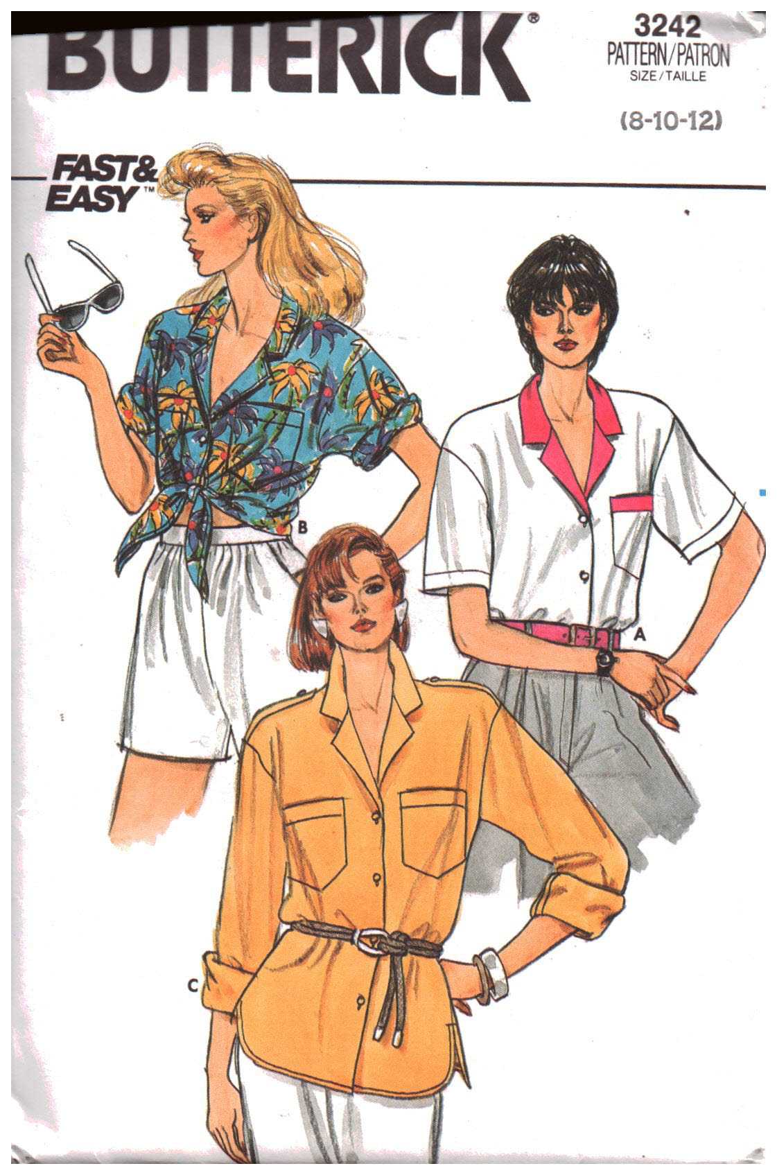 Butterick 3242 Blouse Size: 8-10-12 Used Sewing Pattern