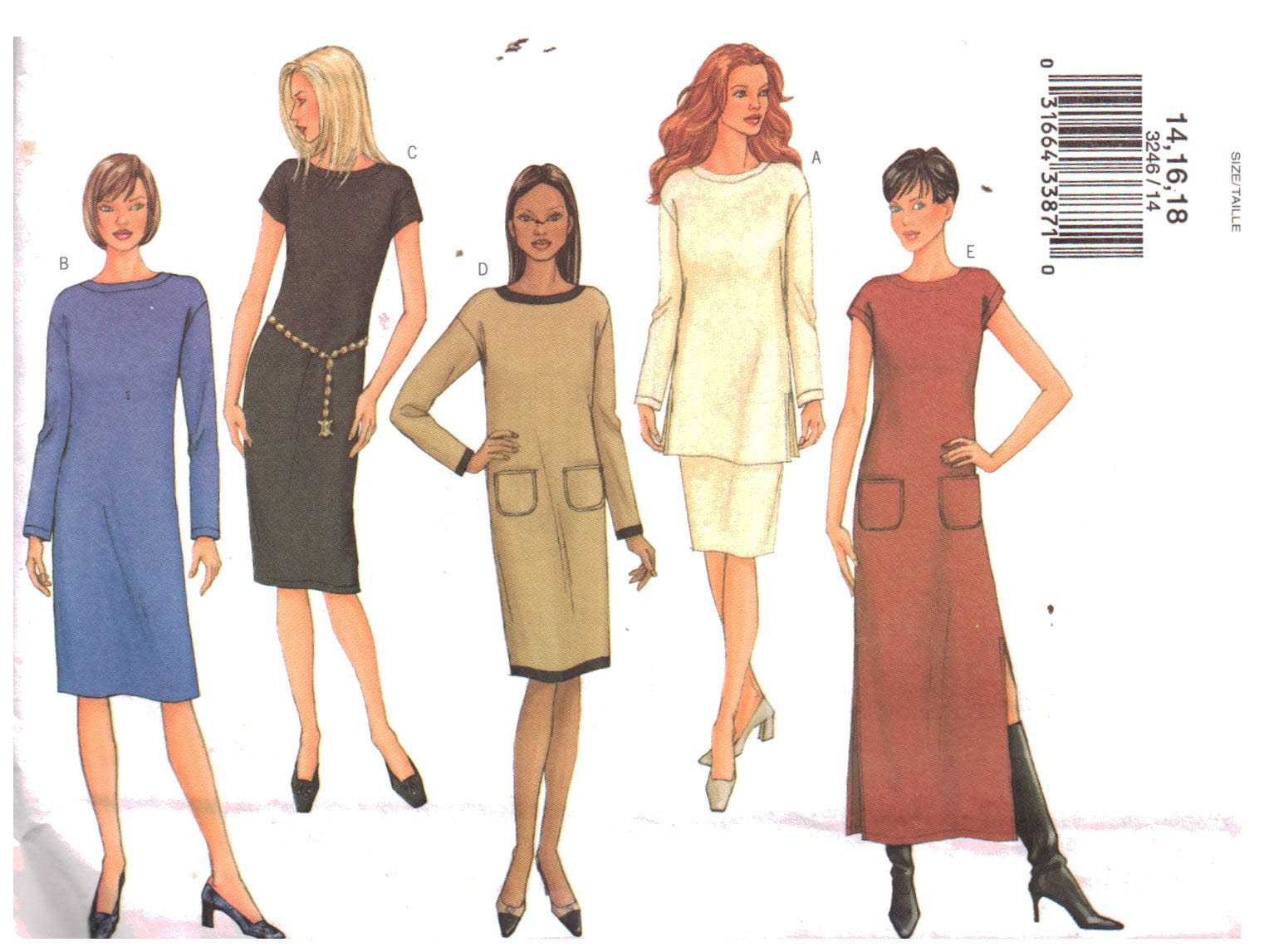 Butterick 3246 Dress, Top, Skirt Size: 14-16-18 Uncut Sewing Pattern