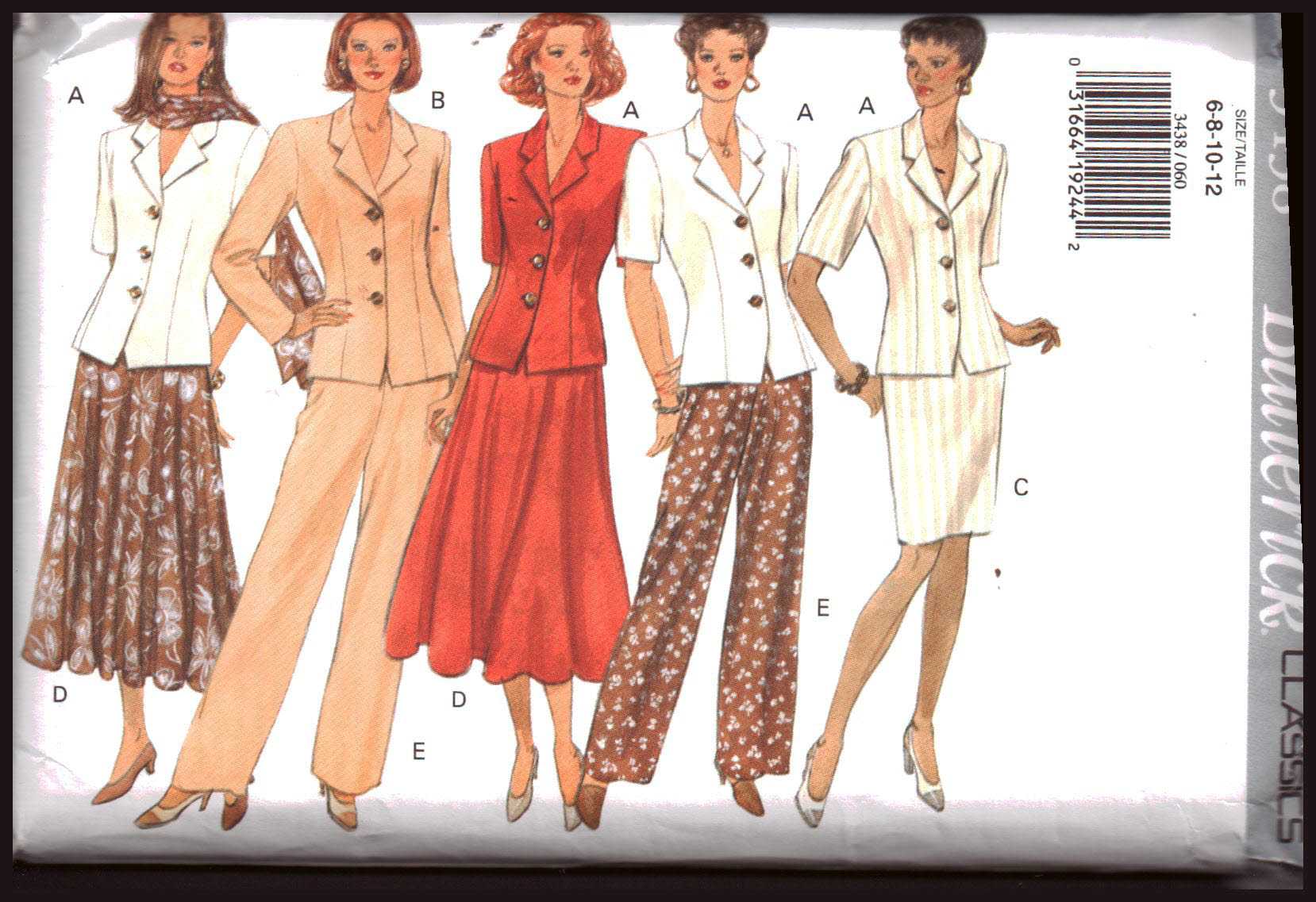 Butterick 3438 Top, Skirt, Pants, Scarf Size: 6-8-10-12 Used Sewing Pattern