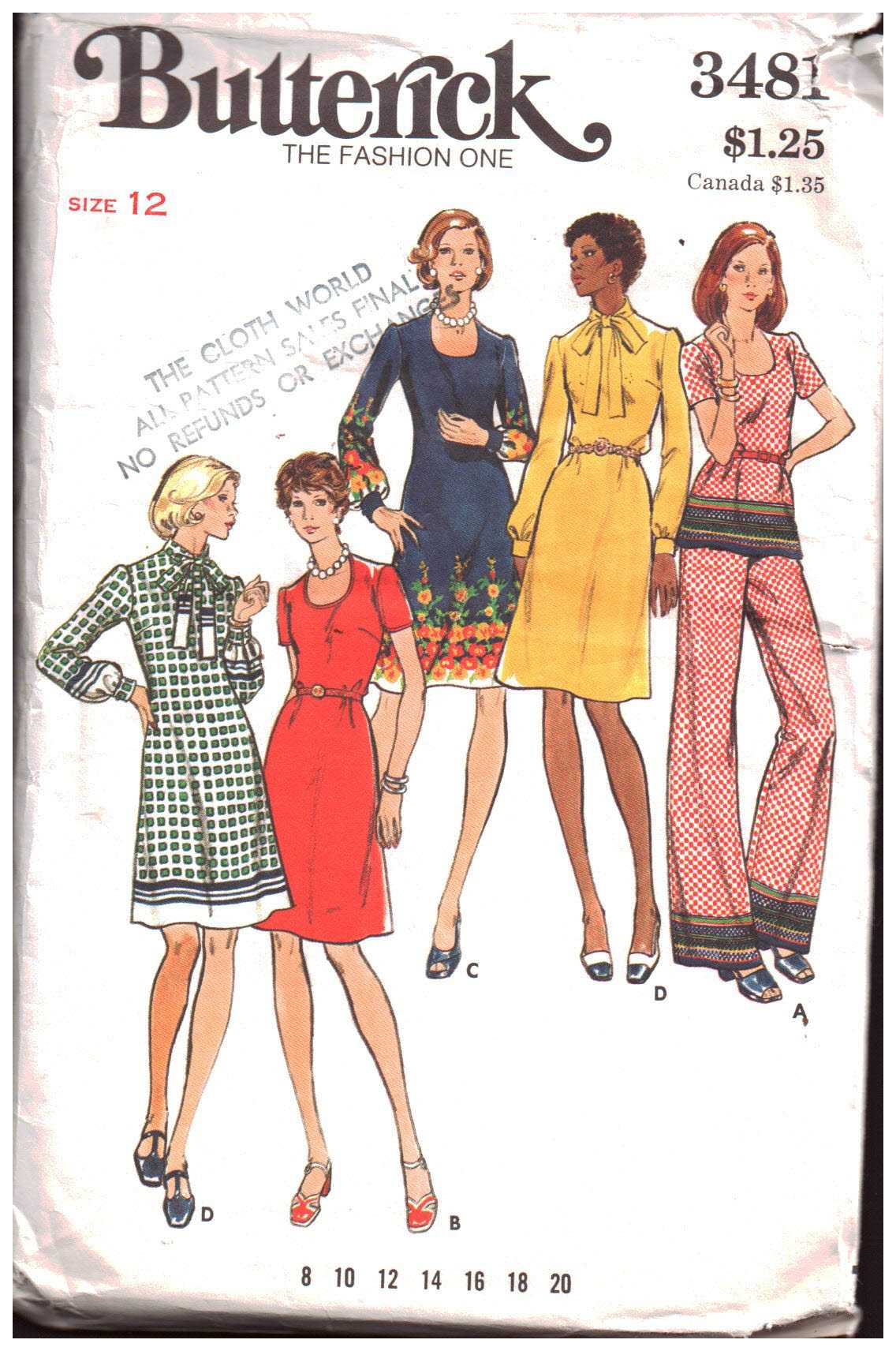 Butterick 3481 Dress, Top, Pants Size: 12 Used Sewing Pattern