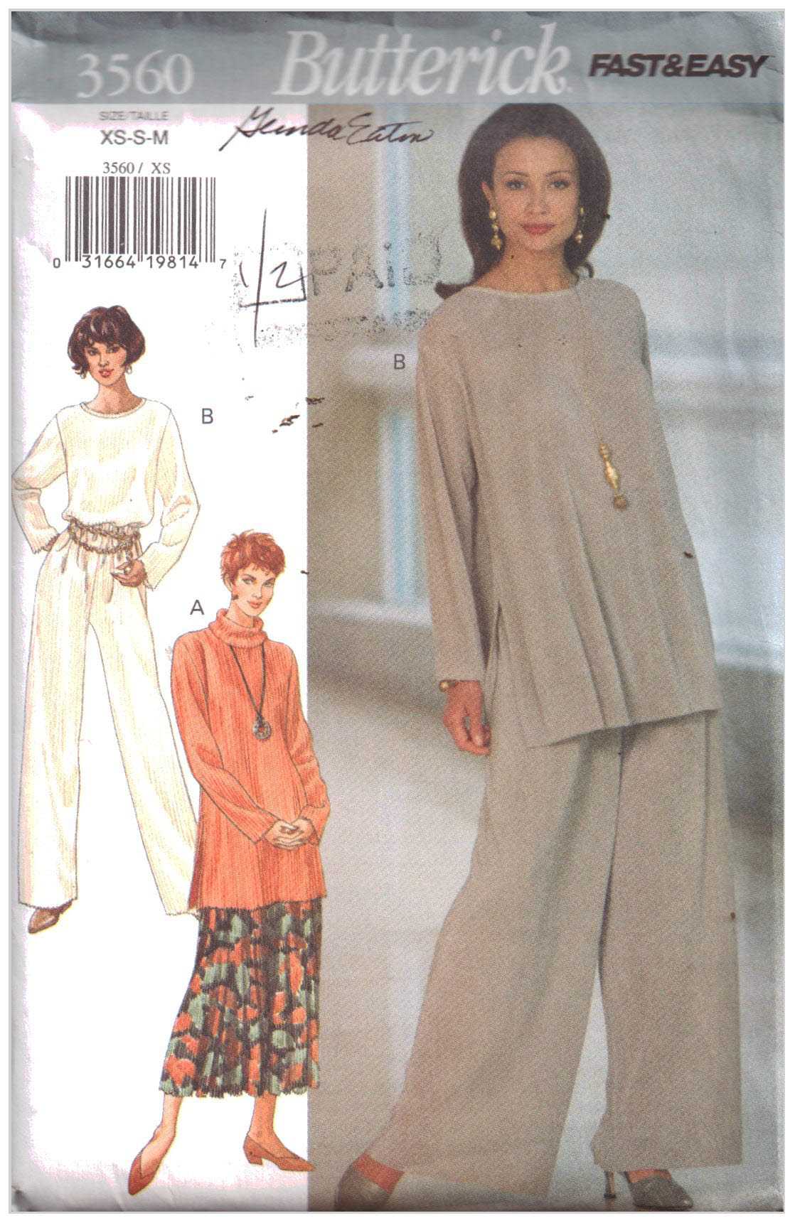 Butterick 3560 Tunic, Skirt, Pants Size: XS-S-M Uncut Sewing Pattern