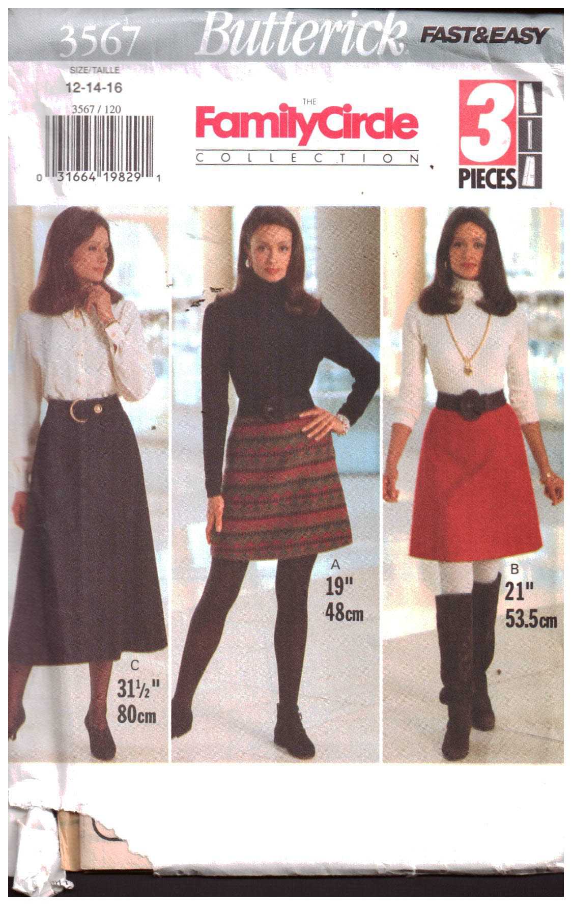 Butterick 3567 Skirt Size: 12-14-16 Uncut Sewing Pattern