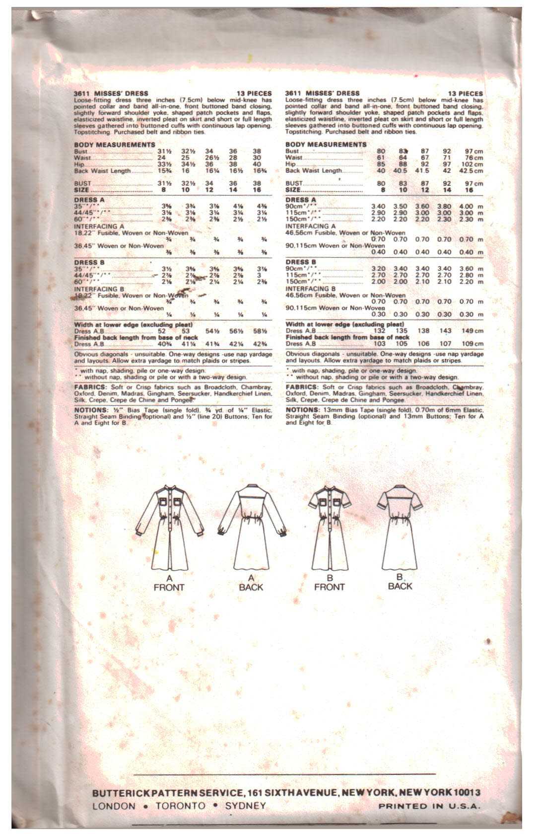 Butterick 3611 Dress Size: 14 Uncut Sewing Pattern - Image 2