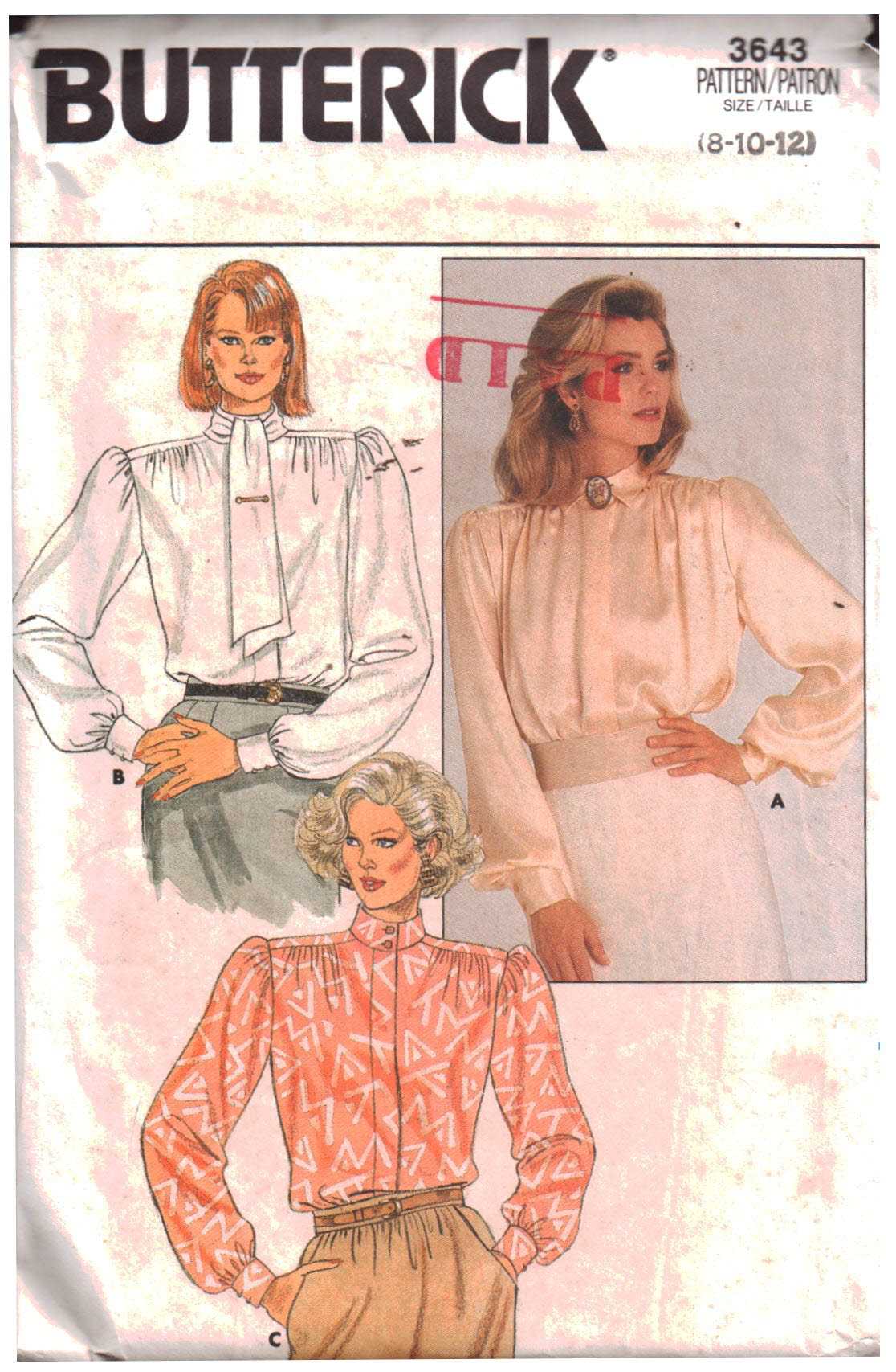 Butterick 3643 Blouse Size: 8-10-12 Uncut Sewing Pattern