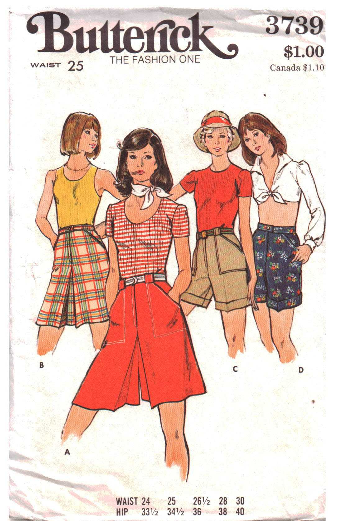 Butterick 3739 Pantskirt, Shorts Size: 25 Used Sewing Pattern