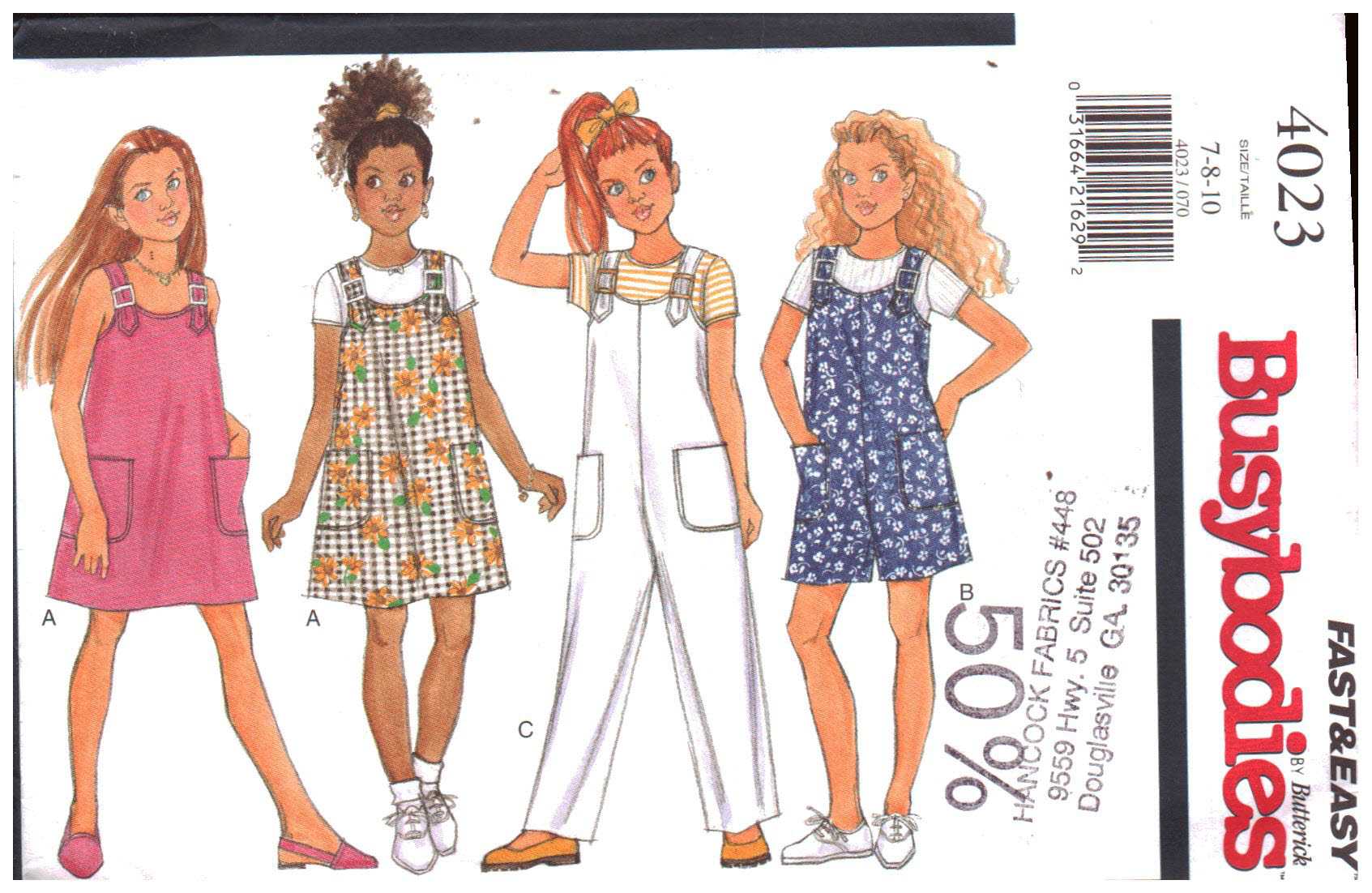 Butterick 4023 Girl's Jumper, Jumpsuit Size: 7-8-10 Used Sewing Pattern