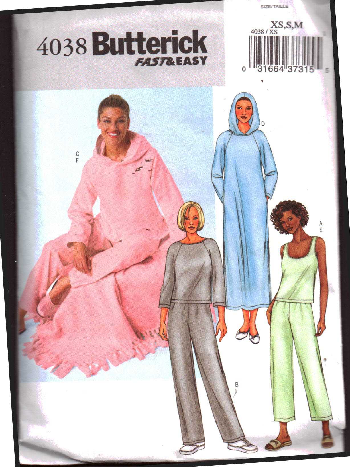 Butterick 4038 Loungewear, Pajamas Size: XS-S-M Uncut Sewing Pattern