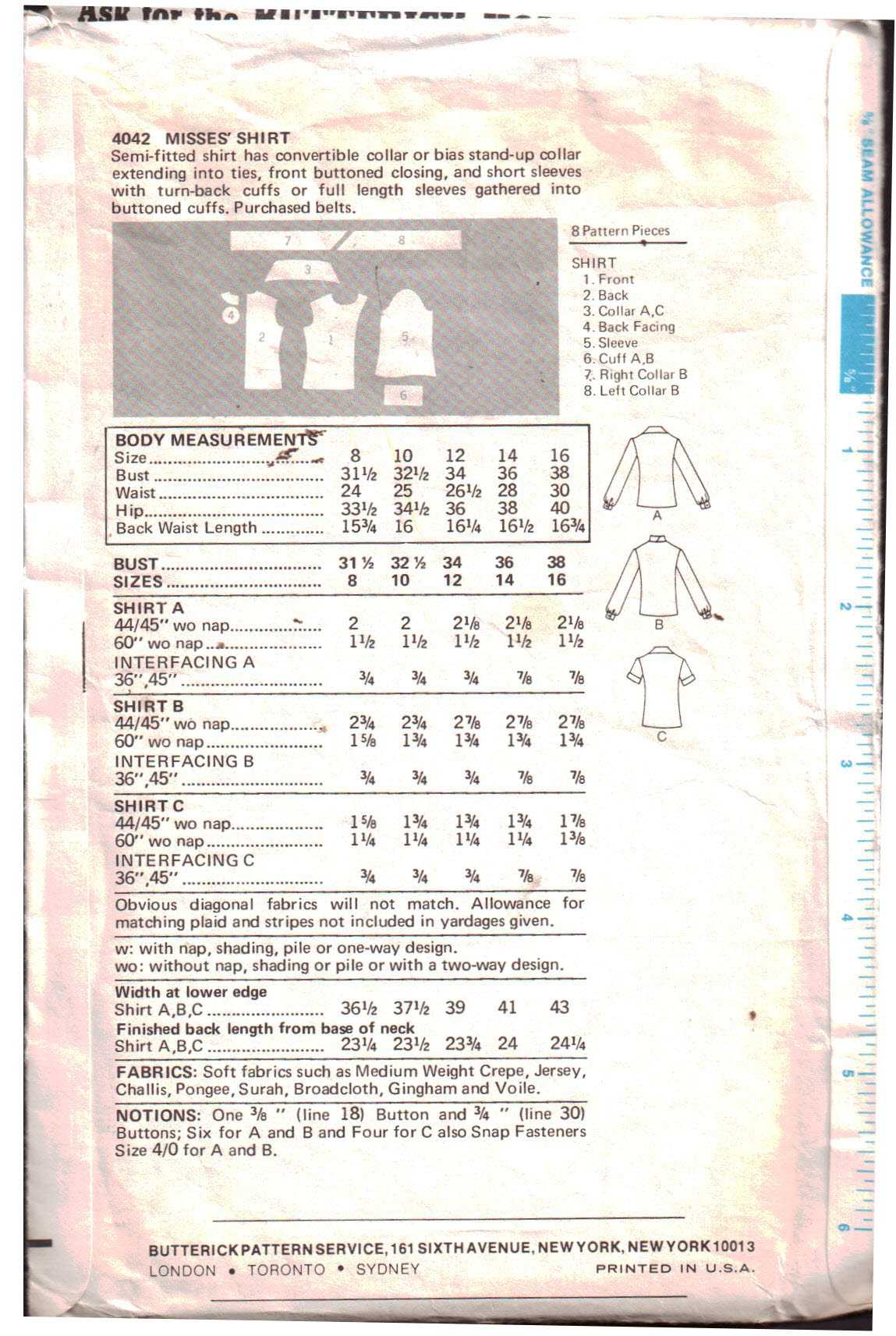 Butterick 4042 Blouse Size: 16 Uncut Sewing Pattern - Image 2