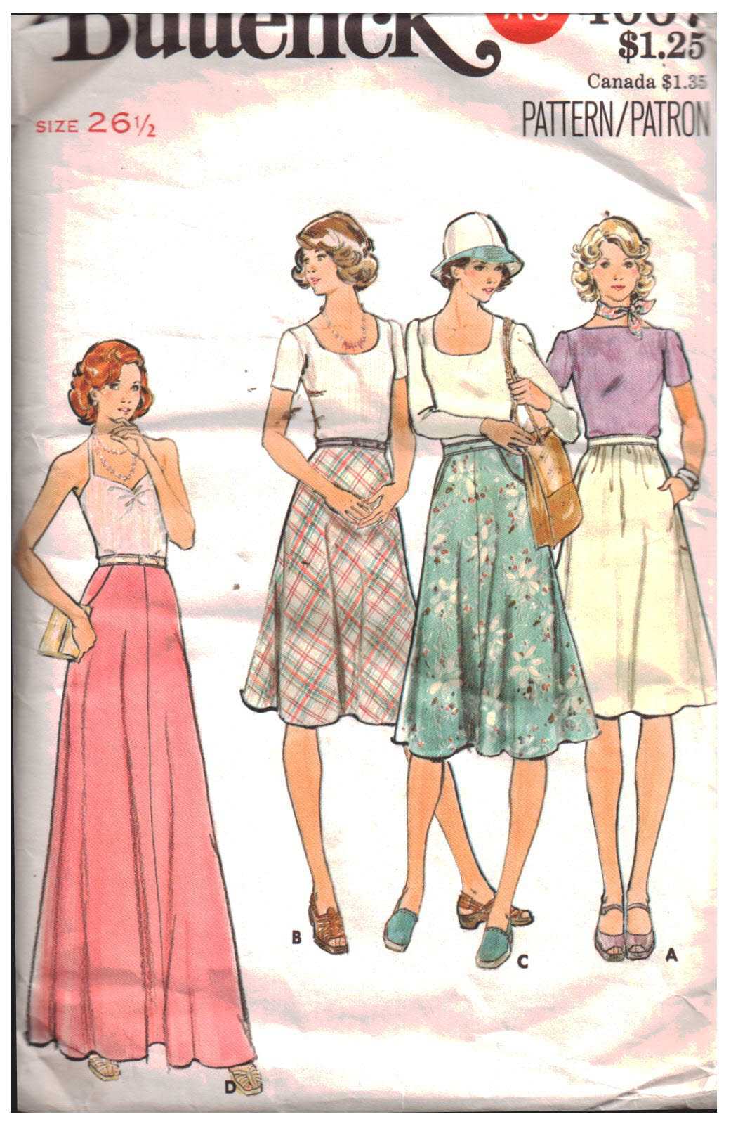 Butterick 4067 Skirt Size: 26.5 Used Sewing Pattern