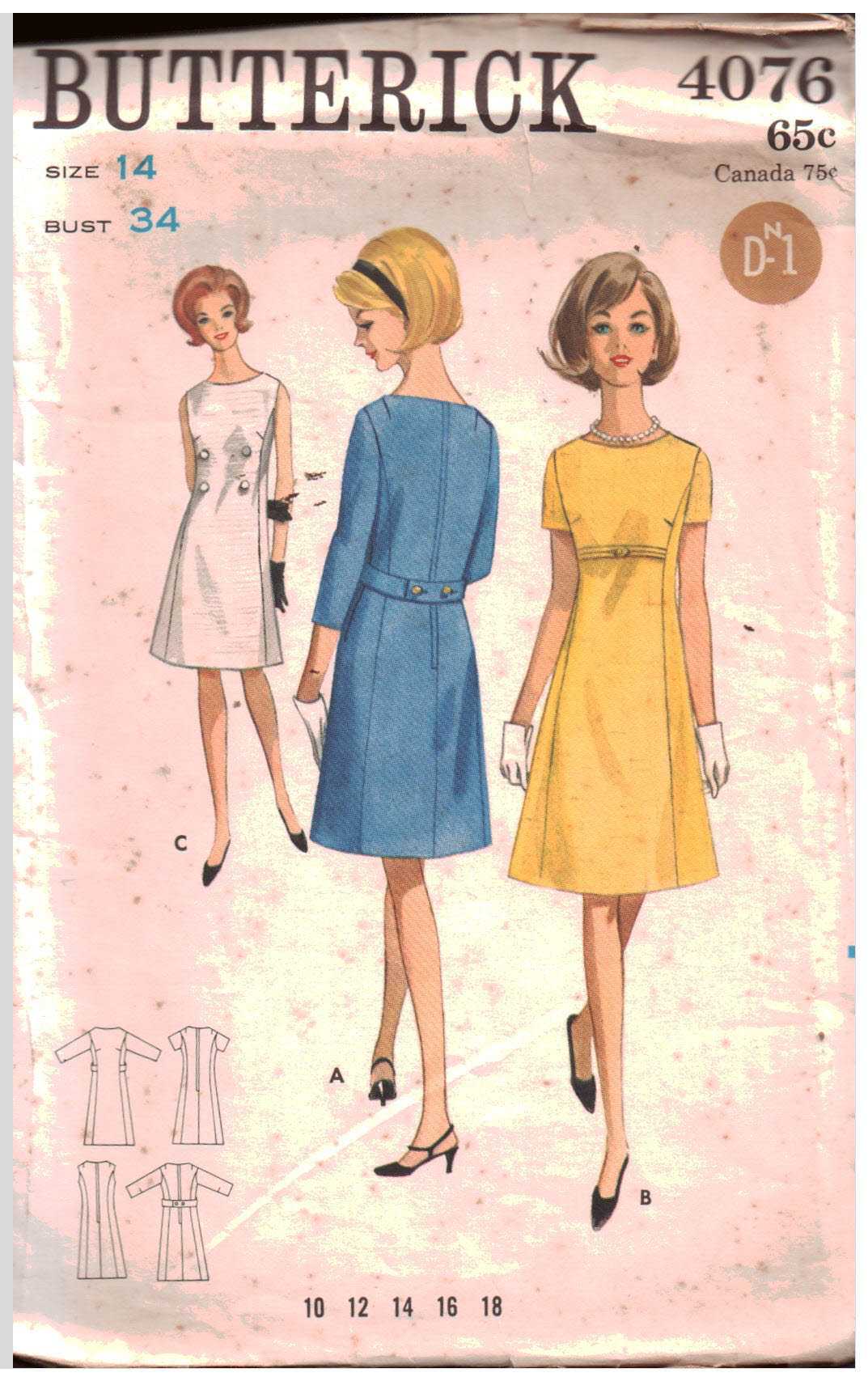 Butterick 4076 Dress Size: 14 Bust 34 Used Sewing Pattern