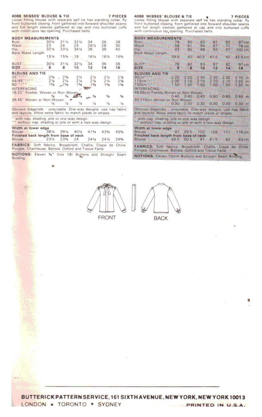 Butterick 4088 Blouse Size: 12 Uncut Sewing Pattern - Image 2