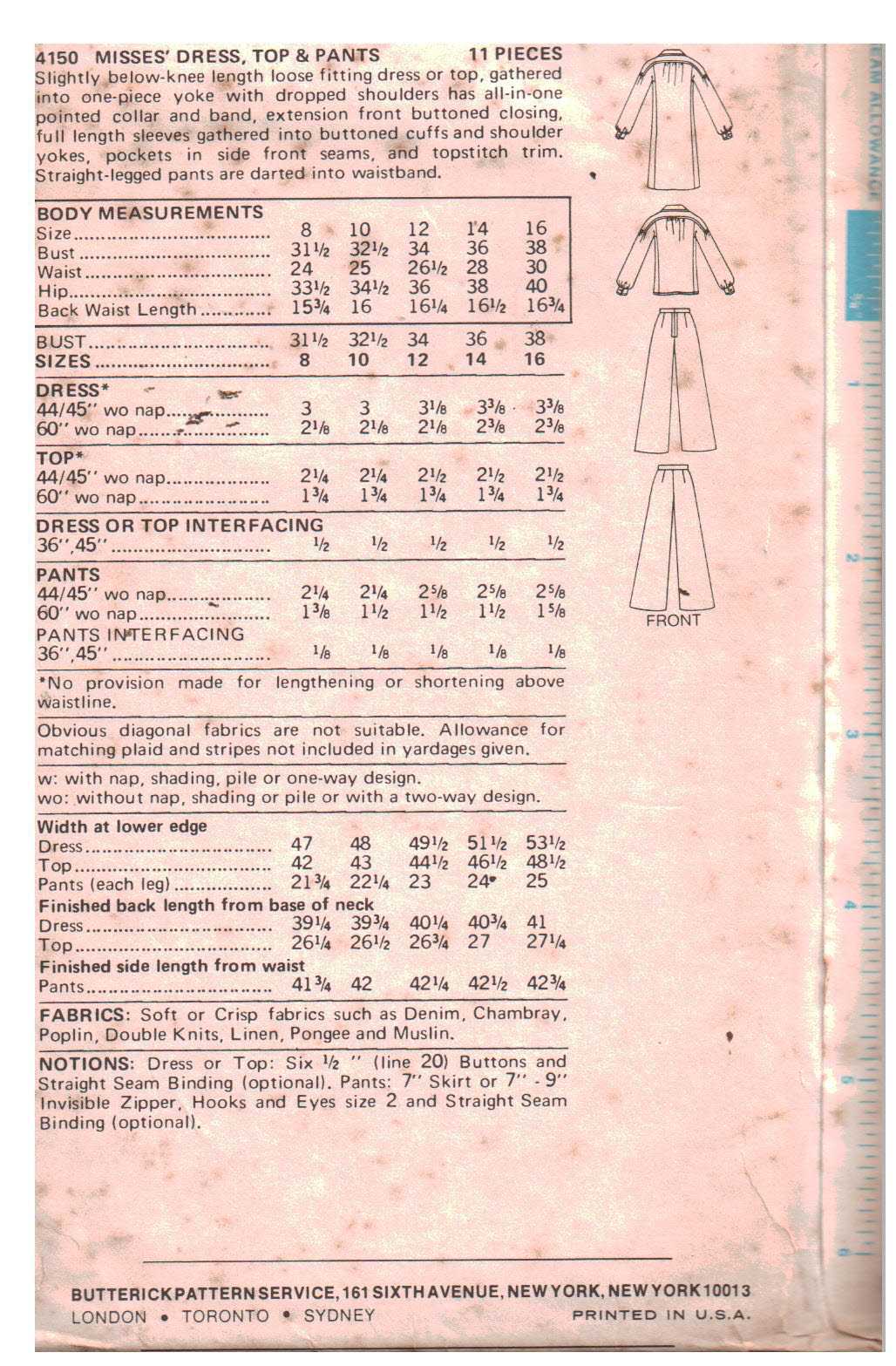Butterick 4150 Dress, Top, Pants Size: 12 Used Sewing Pattern - Image 2