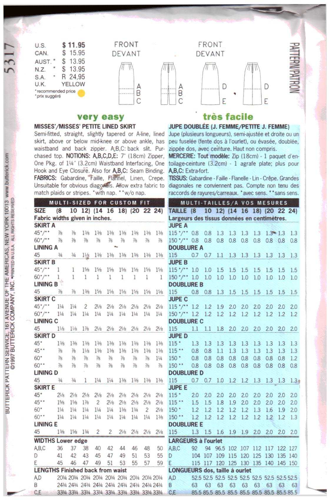 Butterick 5317 Skirts Size: 14-16-18 Uncut Sewing Pattern - Image 2