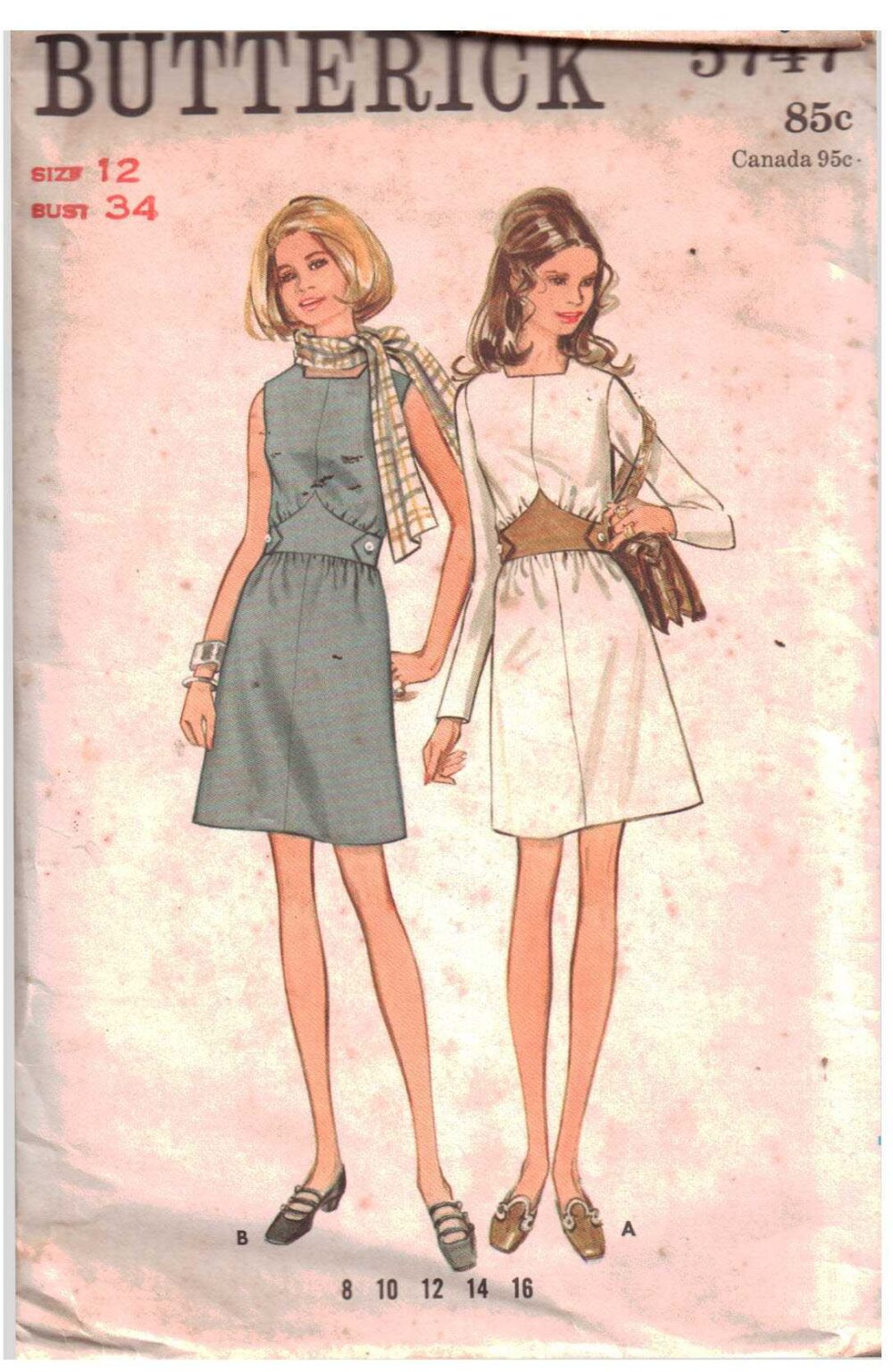Butterick 5747 Dress Size: 12 Bust 34 Used Sewing Pattern