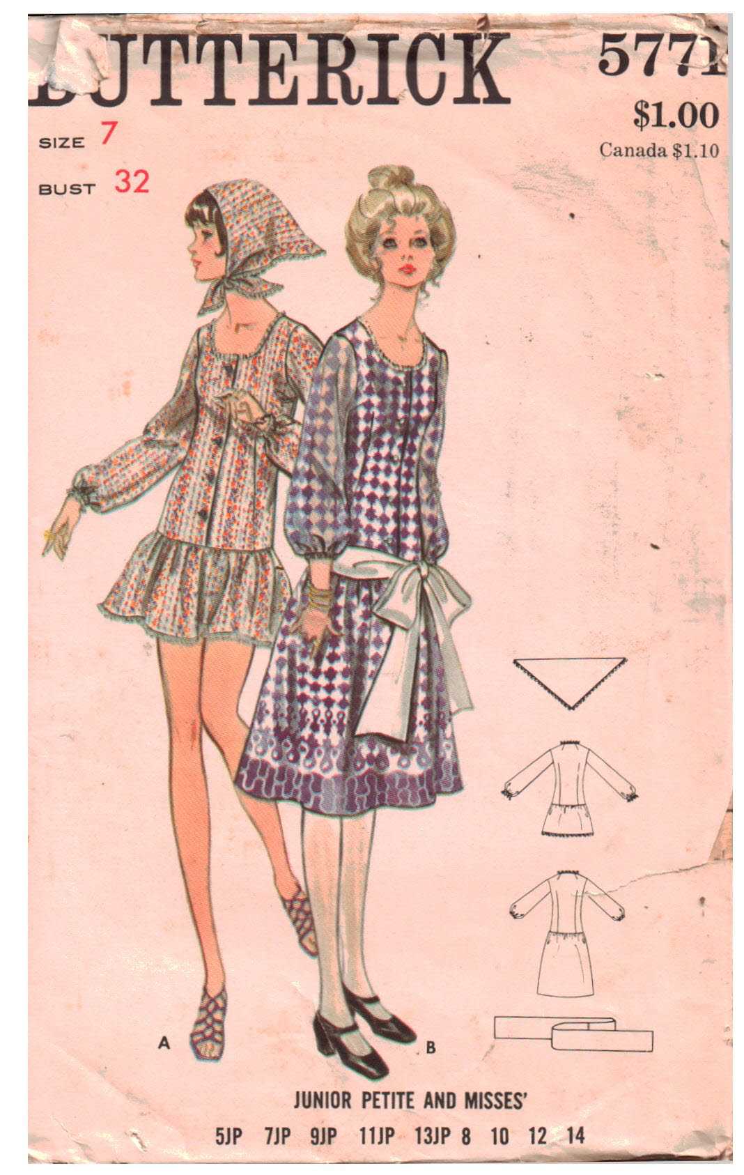 Butterick 5771 Dress Size: 7 Bust 32 Used Sewing Pattern