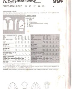 Alternative view of Butterick 6398 Blouse Size: 12 Used Sewing Pattern