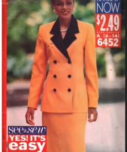 Butterick 6452 Suit - Skirt, Jacket Size: A 6-14 Uncut Sewing Pattern