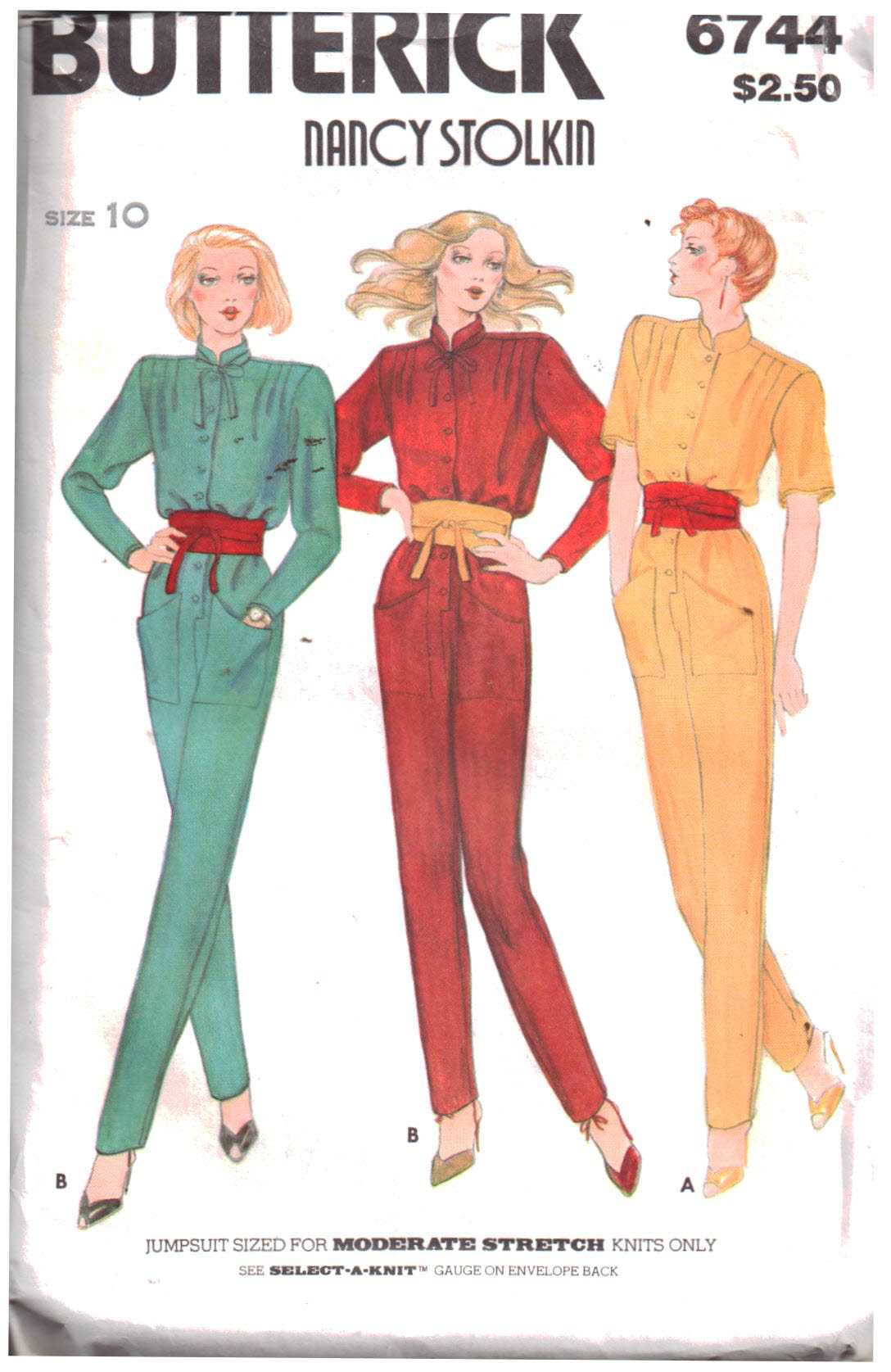Butterick 6744 Jumpsuit by Nancy Stolkin Size: 10 Used Sewing Pattern