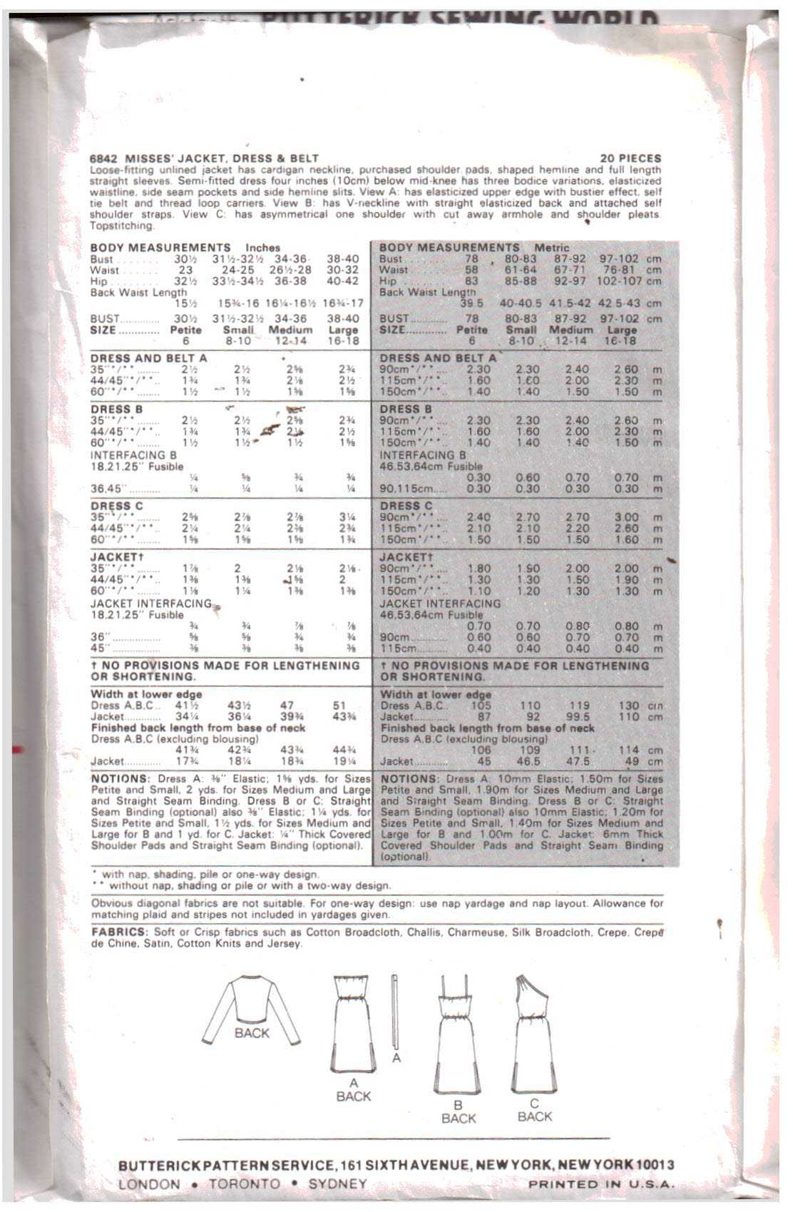 Butterick 6842 Dress, Jacket Size: 12-14 Used Sewing Pattern - Image 2