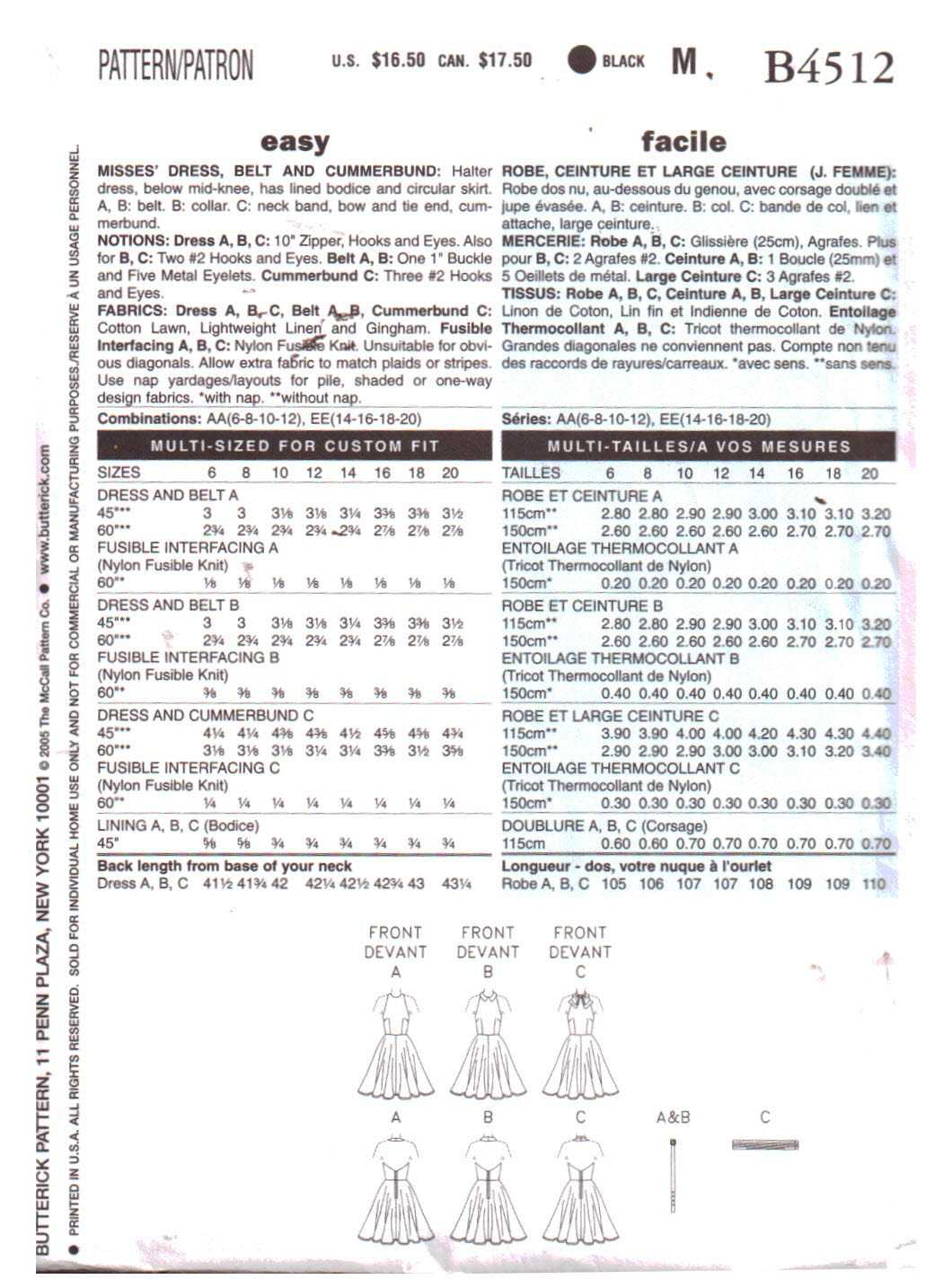 Butterick B4512 Dress, Cummerbund Retro 1957 Size: AA 6-8-10-12 Uncut Sewing Pattern - Image 2