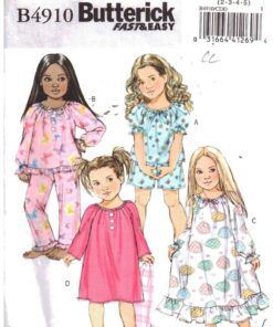 Butterick B4910 Girl's Nightgown, Pajamas Size: CDD 2-3-4-5 Used Sewing Pattern