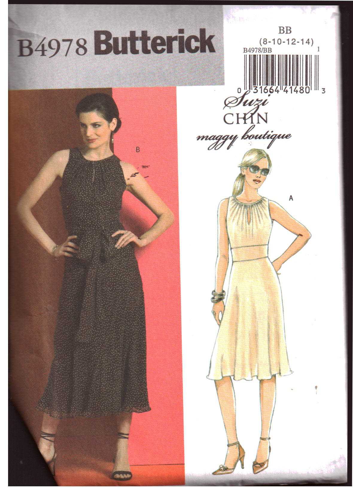 Butterick B4978 Dress by Suzi Chin Size: BB 8-14 Uncut Sewing Pattern