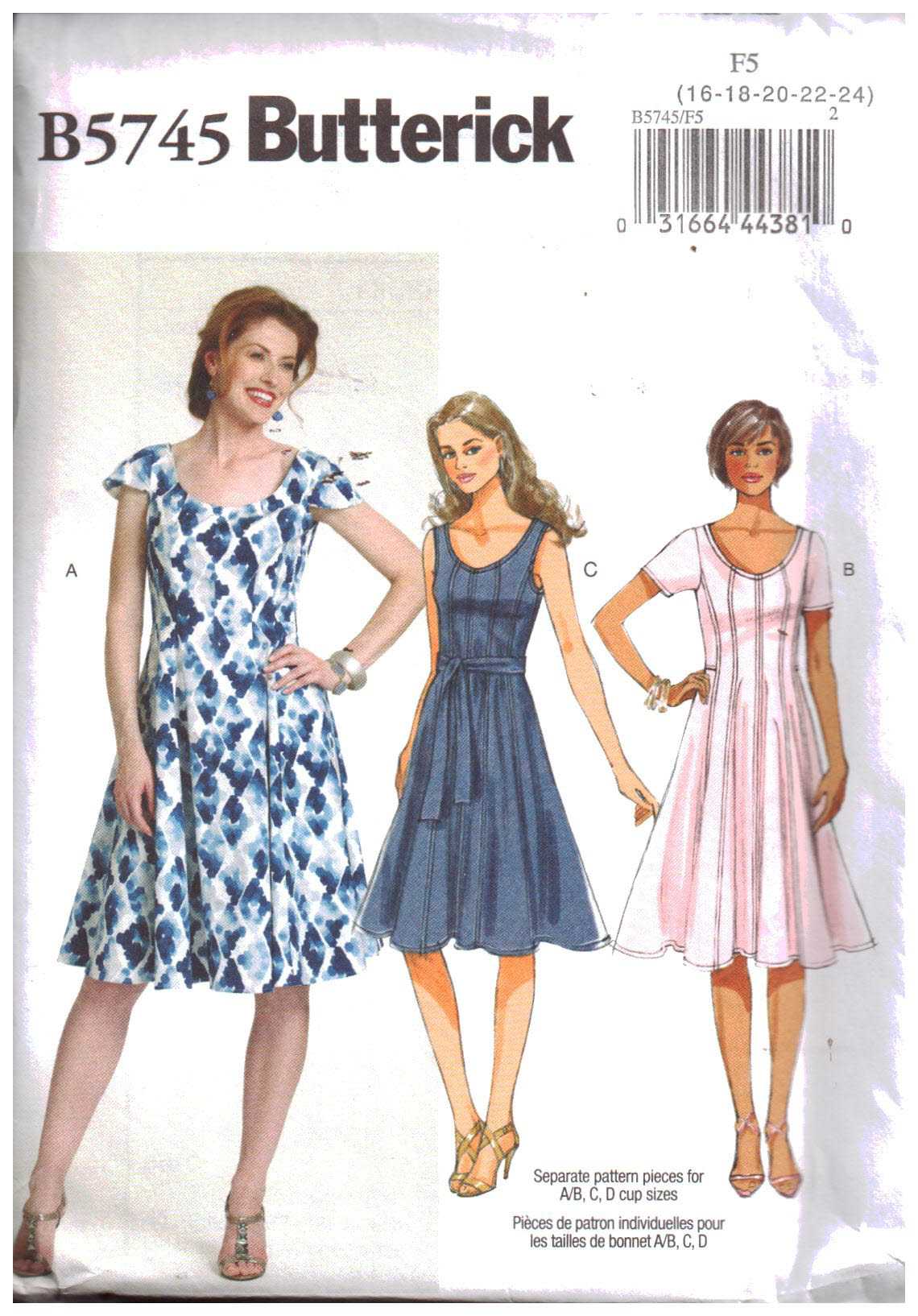 Butterick B5745 Dress Size: F5 16-24 Uncut Sewing Pattern