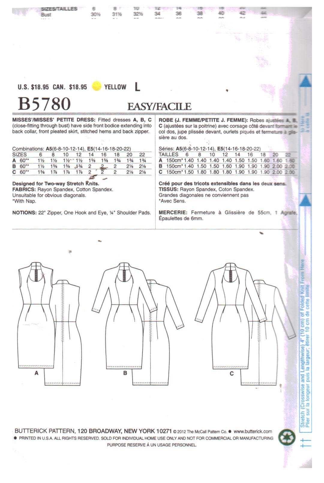 Butterick B5780 Dress Size: A5 6-14 Uncut Sewing Pattern - Image 2