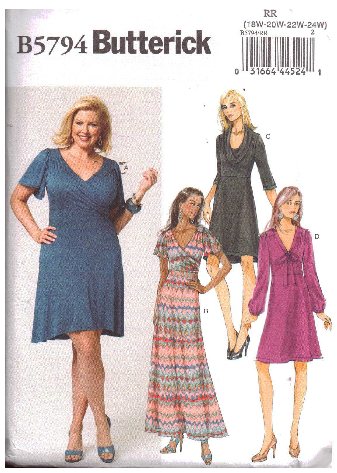 Butterick B5794 Dress Size: RR 18W-24W Uncut Sewing Pattern