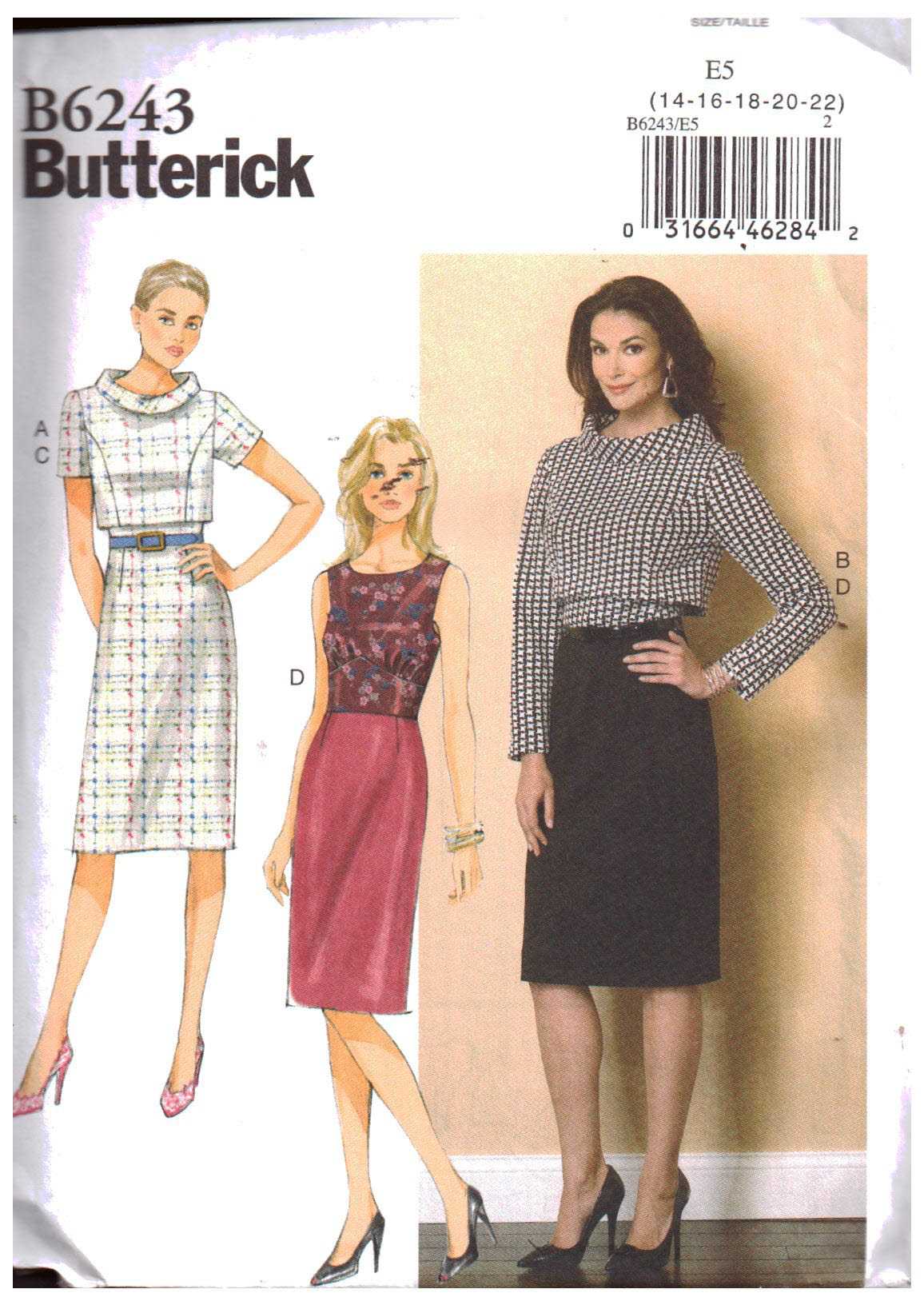 Butterick B6243 Jacket, Dress Size: E5 14-22 Uncut Sewing Pattern
