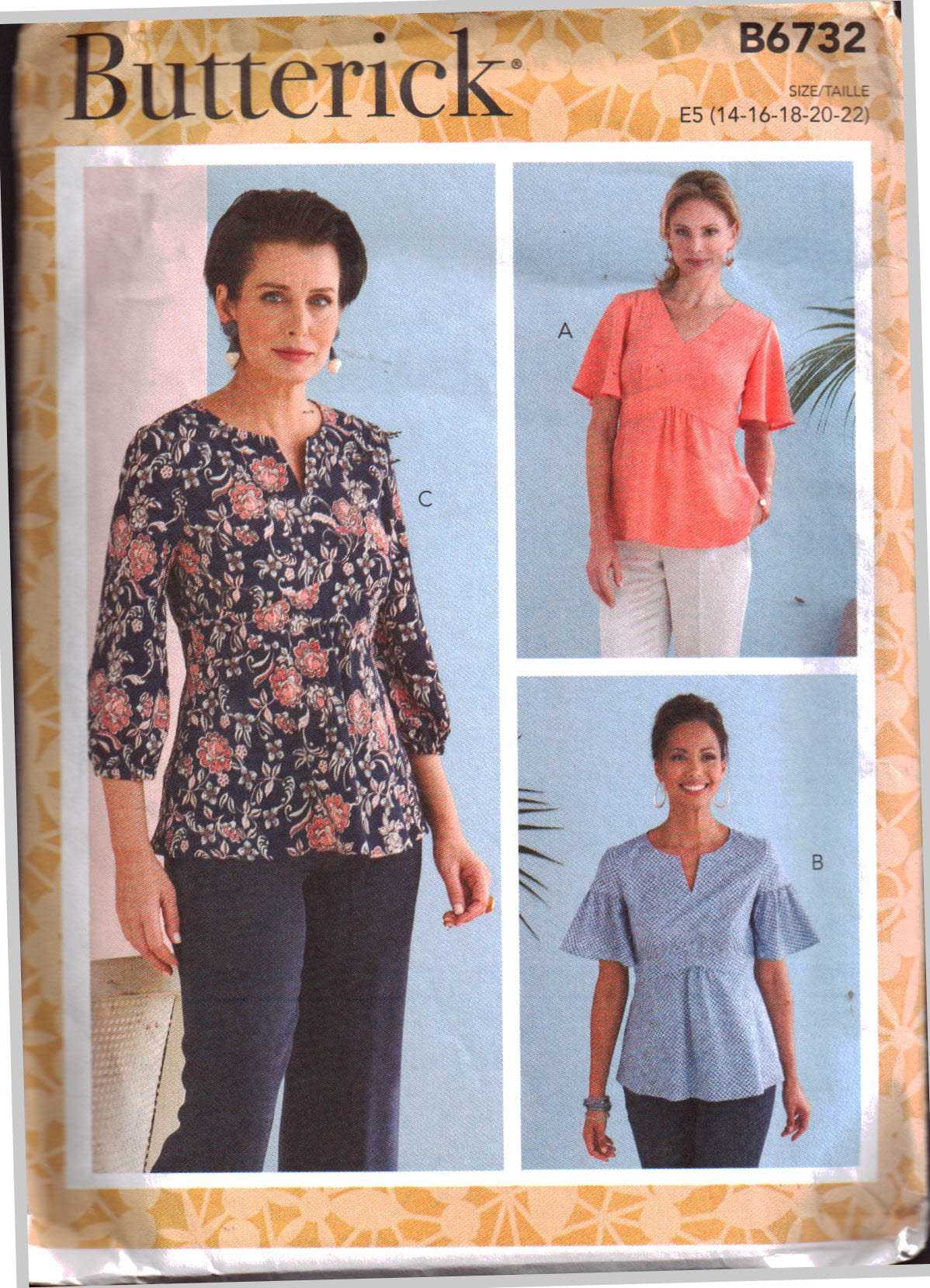 Butterick B6732 Top Size: E5 14-22 Uncut Sewing Pattern