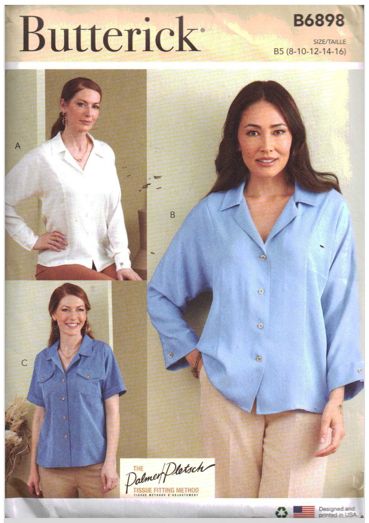 Butterick B6898 Tops Size: Br 8-16 Uncut Sewing Pattern