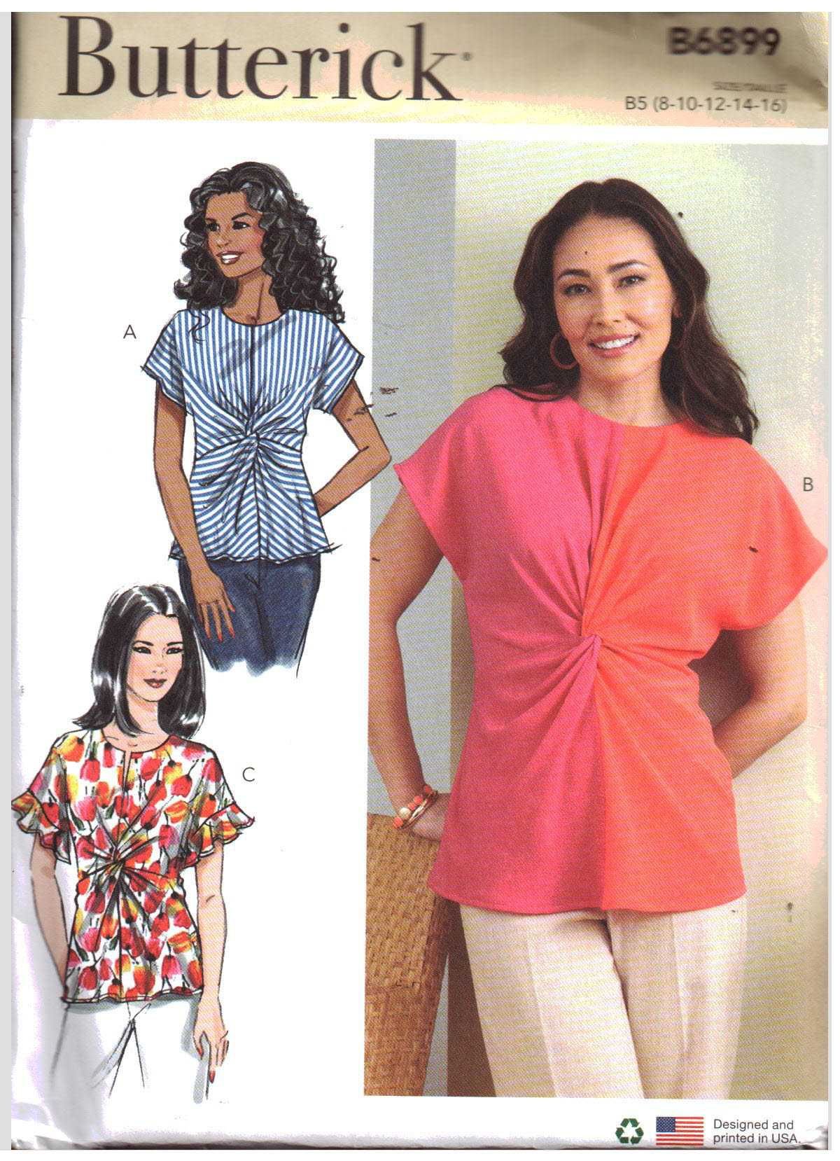 Butterick B6899 Tops Size: B5 8-16 Uncut Sewing Pattern